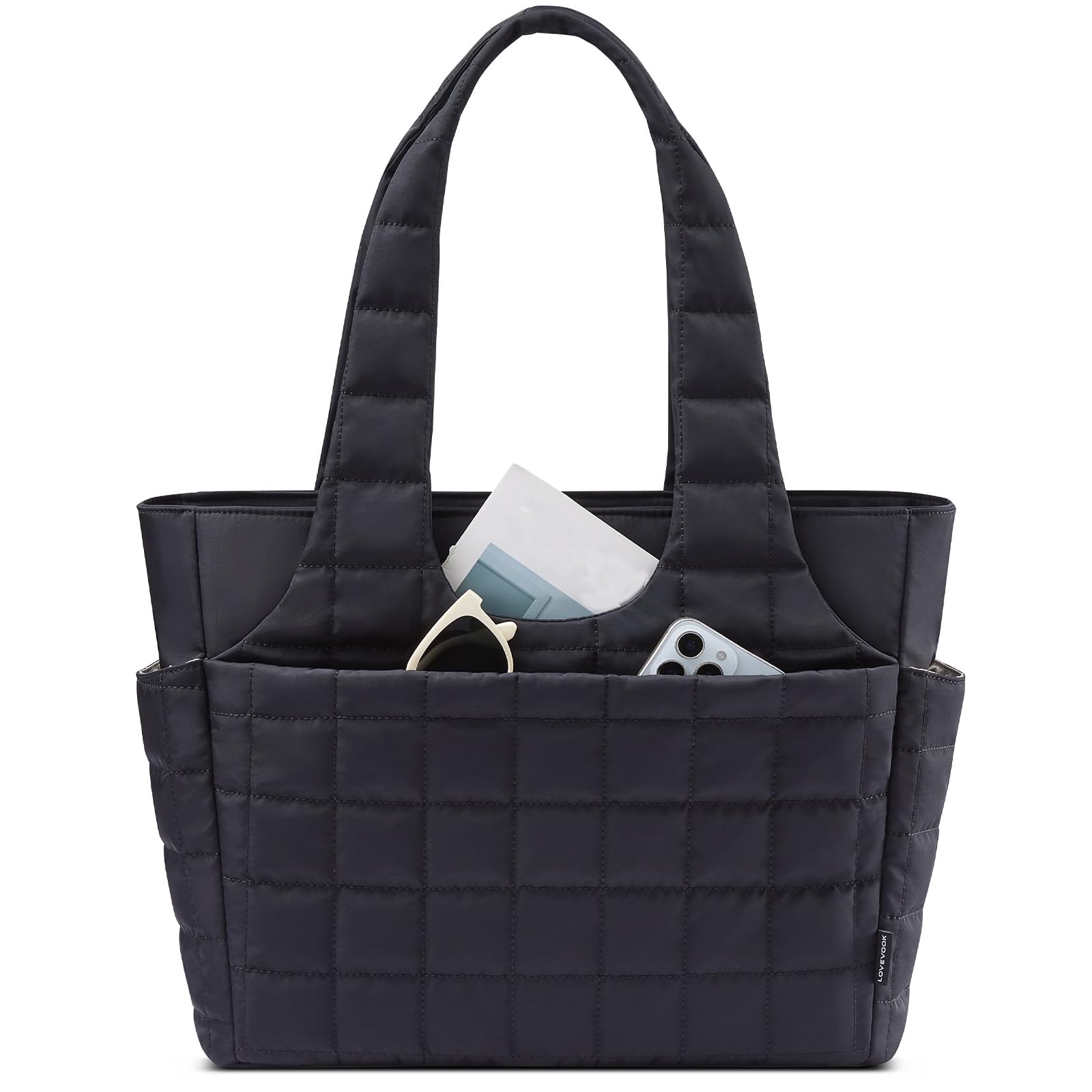 LOVEVOOK Puffer Handtasche Damen Groß, 15,6 Zoll Laptoptasche Shopper Tasche mit Wasserflaschenfach, Leichte Arbeitstasche Schultertasche für Arbeit, Uni & Reise