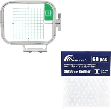 Sew Tech SA432 Embroidery Hoops for Brother SE700 SE600 SE625 PE550D PE535 SE425 SE400, and 60pcs SA156 Bobbins for Brother Sewing and Embroidery Machines