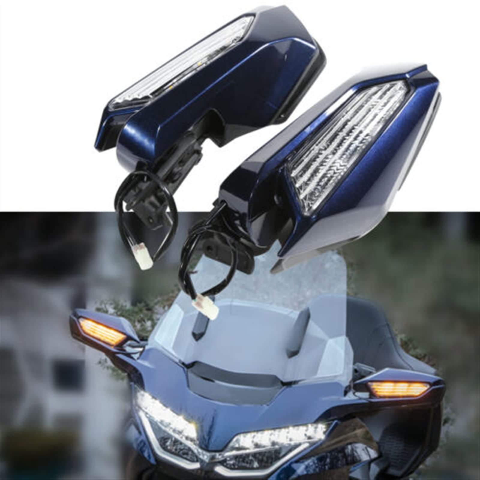 Rétroviseur Rétroviseur De Moto Lentille De Signal Lumineux LED pour Honda Goldwing GL1800 GL 1800 2018-2022 2019 2021 Blanc/Bleu/Noir Mat (Color : Blau)