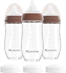 Natural Glass Baby Bottles Gentle & Extra Slow Flow, Newborn Breastfeeding Bottle with Anti Colic Nipple for 0 Months Babies, Brown (3 Ounce), 1 Count (Pack of 3)