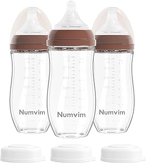 Natural Glass Baby Bottles Gentle & Extra Slow Flow, Newborn Breastfeeding Bottle with Anti Colic Nipple for 0 Months Babies, 3 Packs (Brown (8 Ounce), 1 Count (Pack of 3))