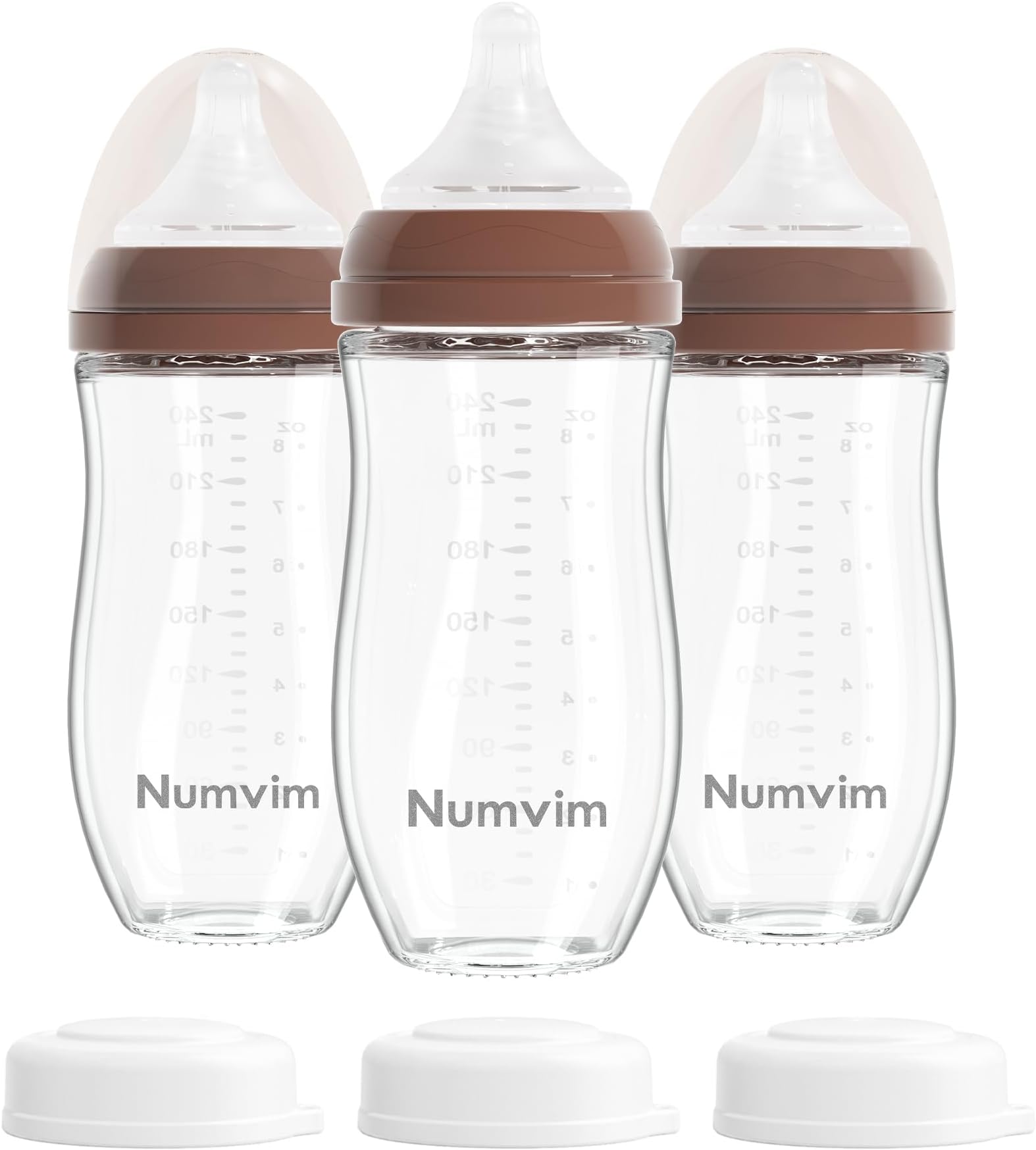 Natural Glass Baby Bottles Gentle & Slow Flow, Newborn Breastfeeding Bottle with Anti Colic Nipple for 0 Months Babies, 3 Packs (Brown (8 Ounce), 1 Count (Pack of 3))