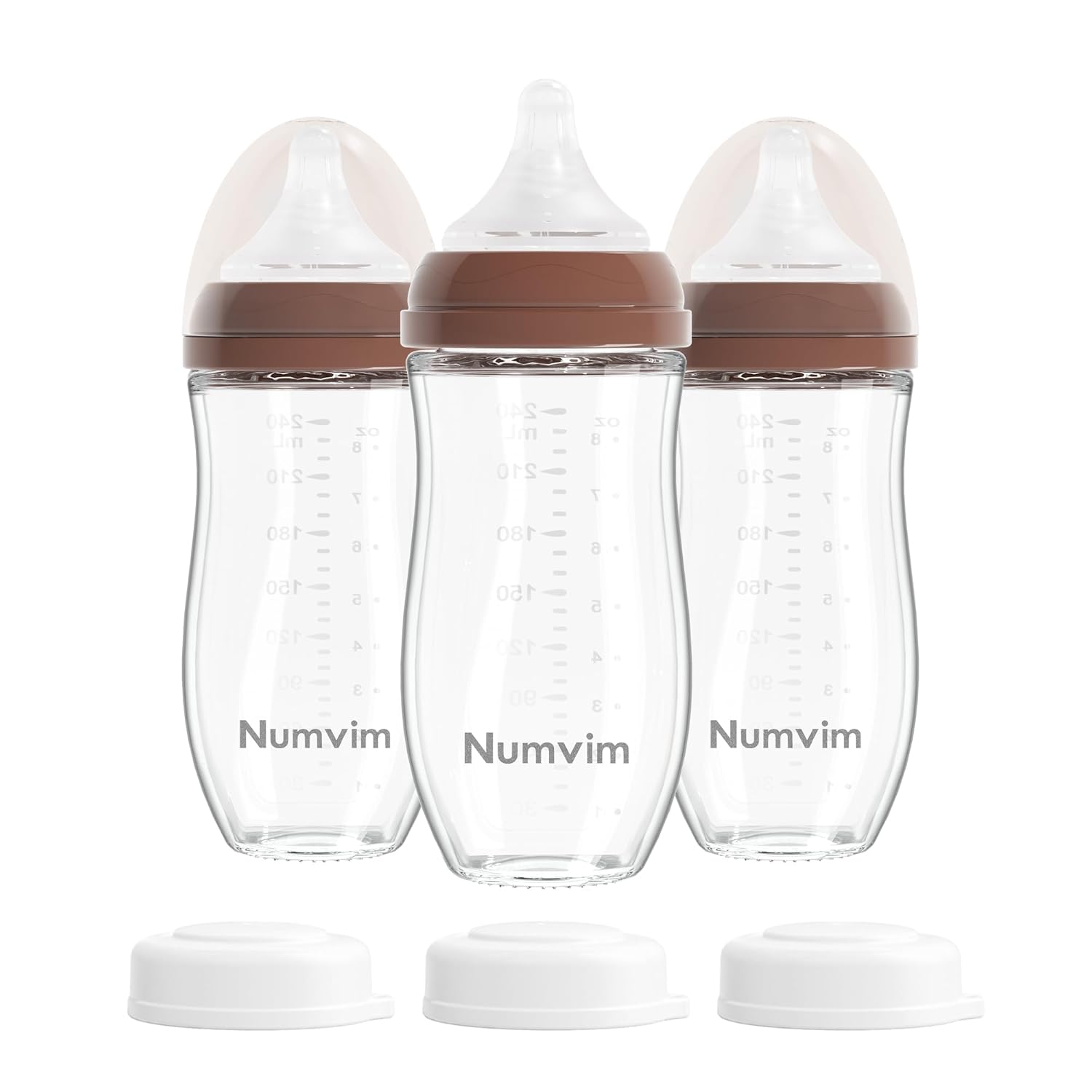 Natural Glass Baby Bottles Gentle & Slow Flow, Newborn Breastfeeding Bottle with Anti Colic Nipple for 0 Months Babies, 3 Packs (Brown (8 Ounce), 1 Count (Pack of 3))