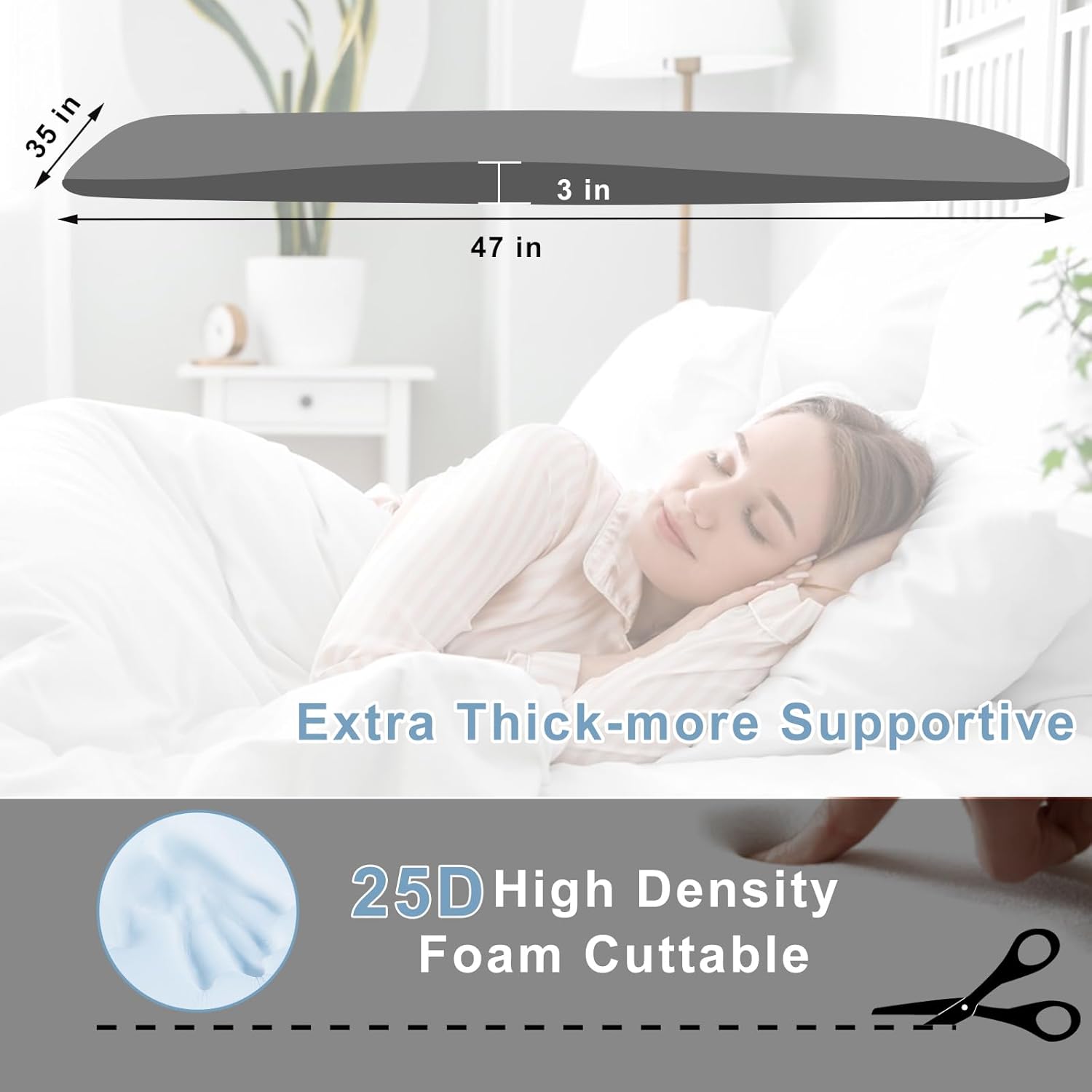 Extra Thick 3" Sagging Mattress Support, 47" L High Density Under Mattress Support Board, Memory Foam Pad to Fix Sinking Bed, Firm, Support, Stability - 47x35x3in