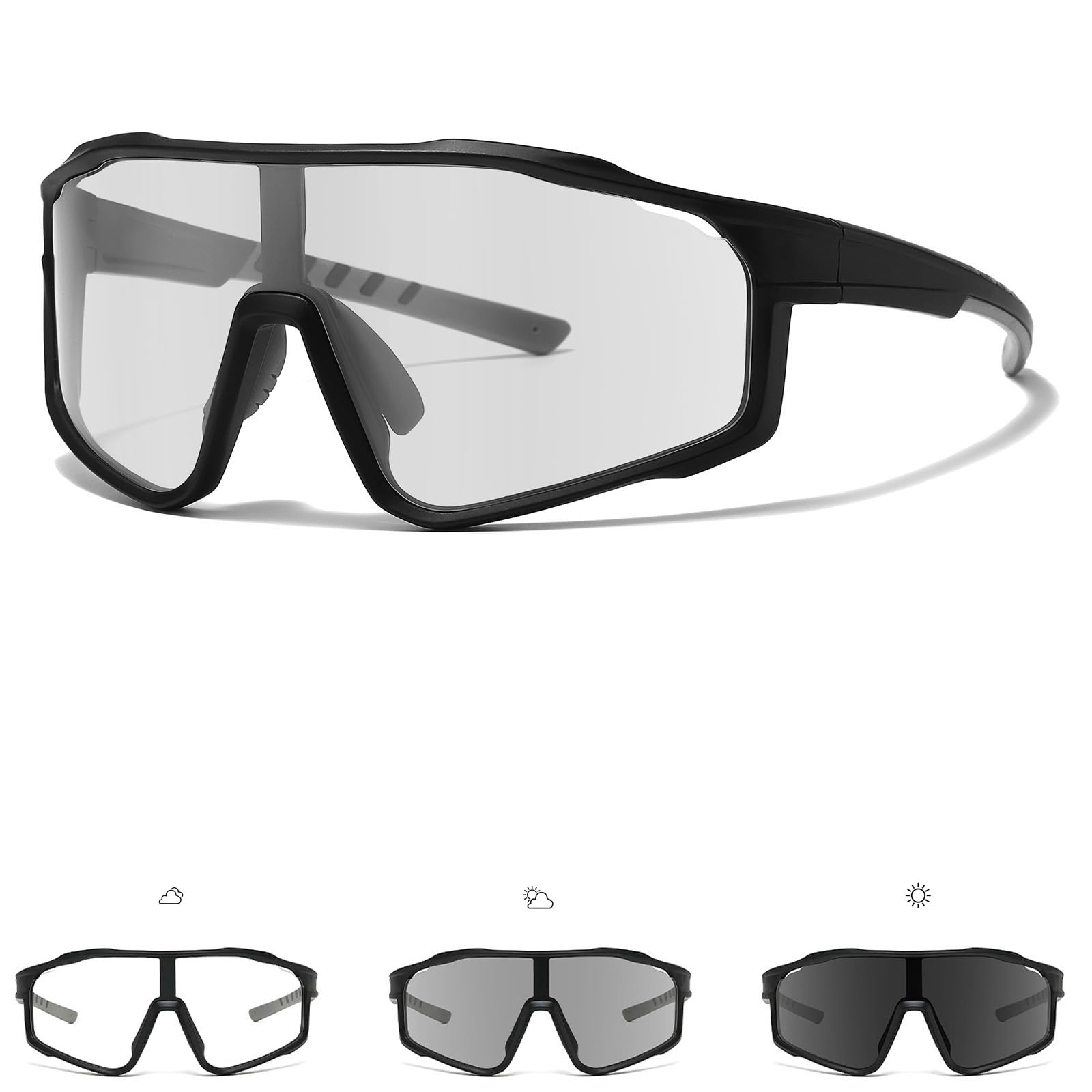 TJUTR Photochromic Cycling Glasses for Men,Women,Youth | TR90 Frame Sports Sunglasses with Wide Angle Anti-Glare Lenses for Running,MTB,Baseball,Fishing,Driving,Motorcycle