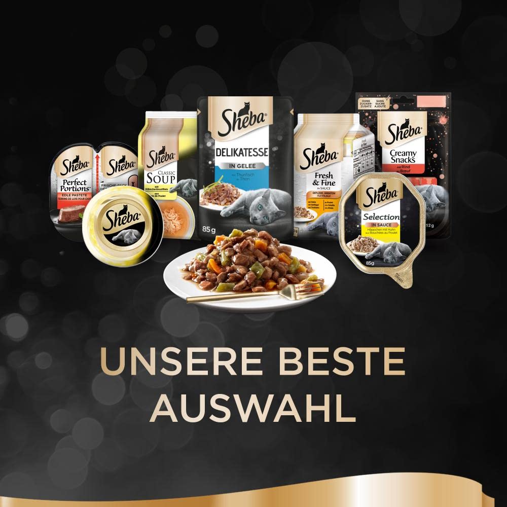 SHEBA Adult & Senior - Katzenfutter nass - 72 x 85g Schalen - Nassfutter für Katzen - Sauce Spéciale Herzhafte Komposition - Großpackung | Herzhafte Komposition, Schalen, Großpackung