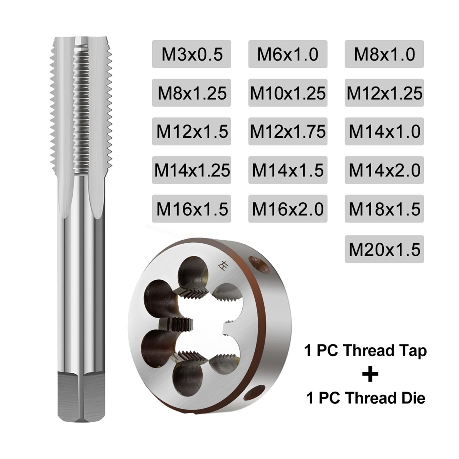 Juego De Troqueles Y Giro Grifo Izquierdo, Máquina HSS, Grifos Métricos, Taladro Roscado M3/M6/M8/M10/M12/M14/M16/M18/M20, 2 Uds(2pcs M18x1 Set)