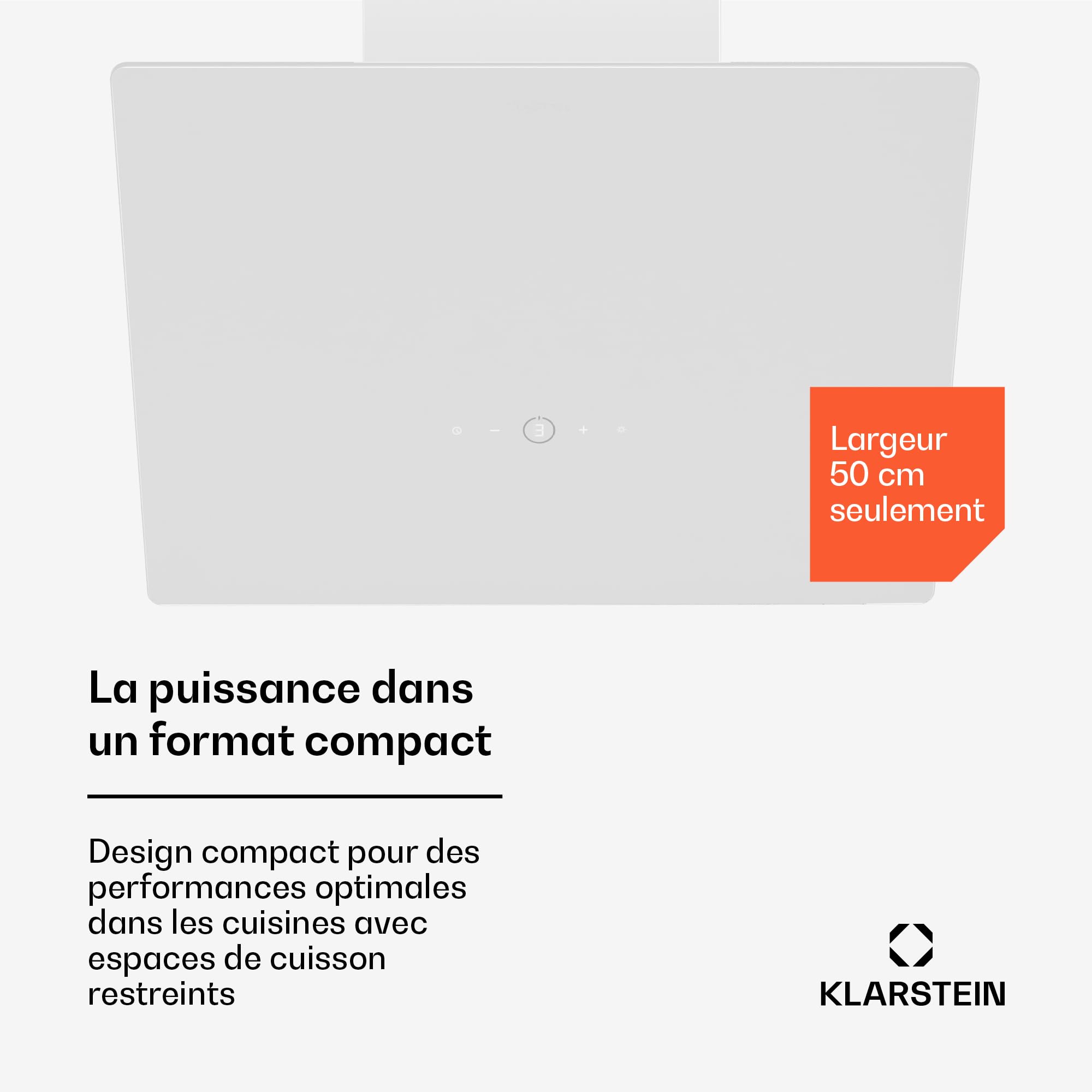 Klarstein MaxAir Hotte Aspirante - 50cm Hotte Décorative, Commande Tactile, 183-336 m³/h, A++ Énergie, Éclairage LED, Silencieuse 50 dB, Blanc, Évacuation & Recirculation