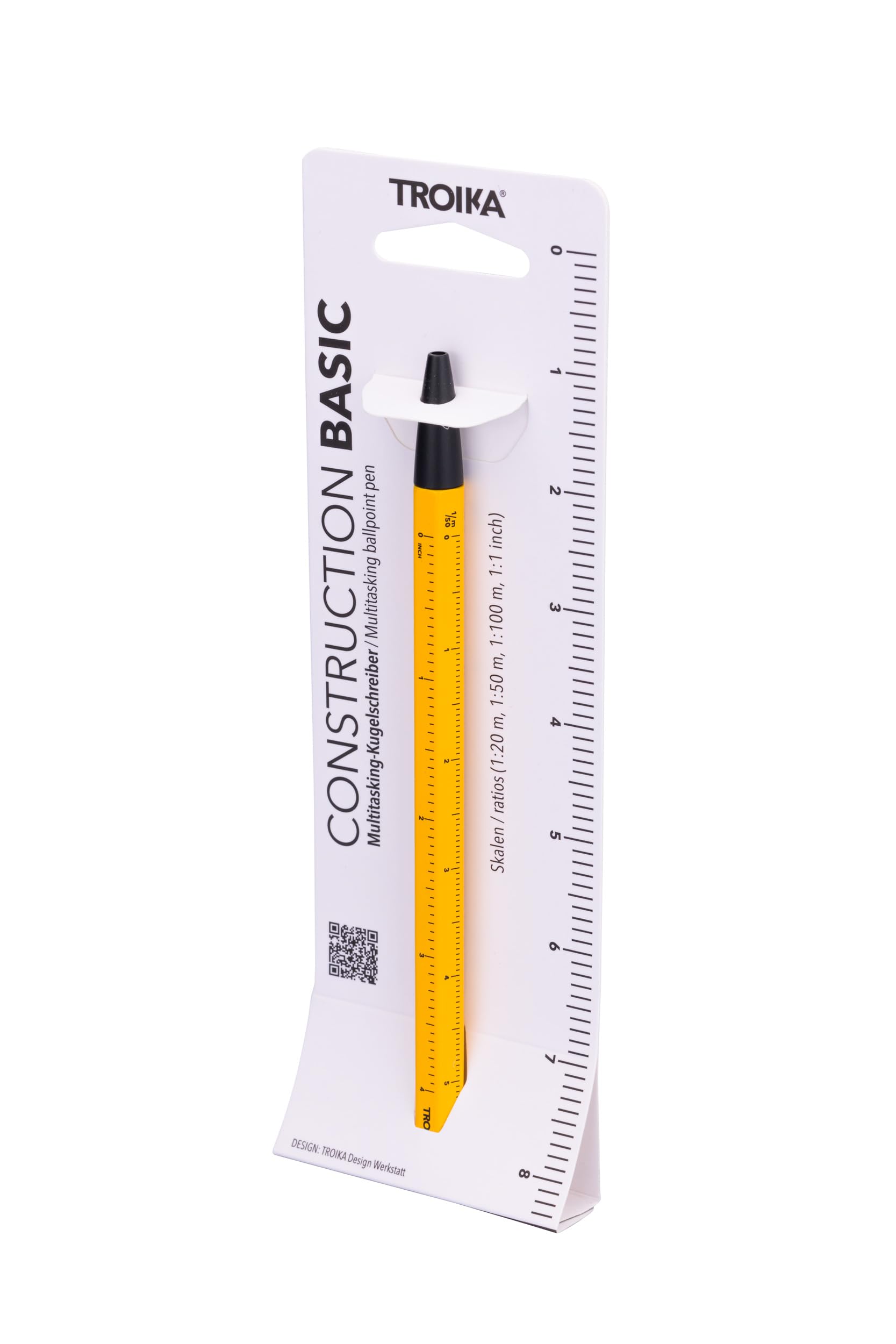 Troika Multitasking ballpoint pen with black D1 refill, CONSTRUCTION BASIC, centimetre/inch ruler, 1:20/1:50 scale - Image 4
