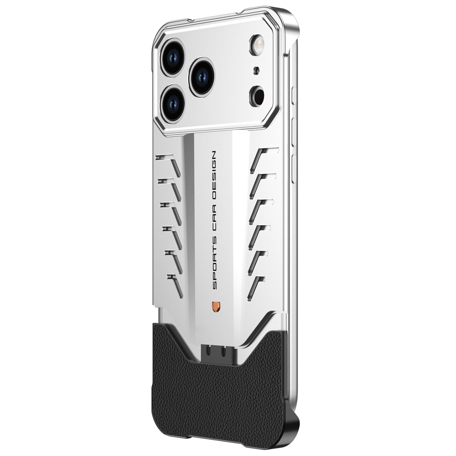 Mfaoshi Silver Aluminum Alloy Case For Iphone 17 Pro Max/17 Pro, Luxury Metal Leather Hybrid Case Slim Frameless Heat Dissipation Phone Cover,,17 Promax