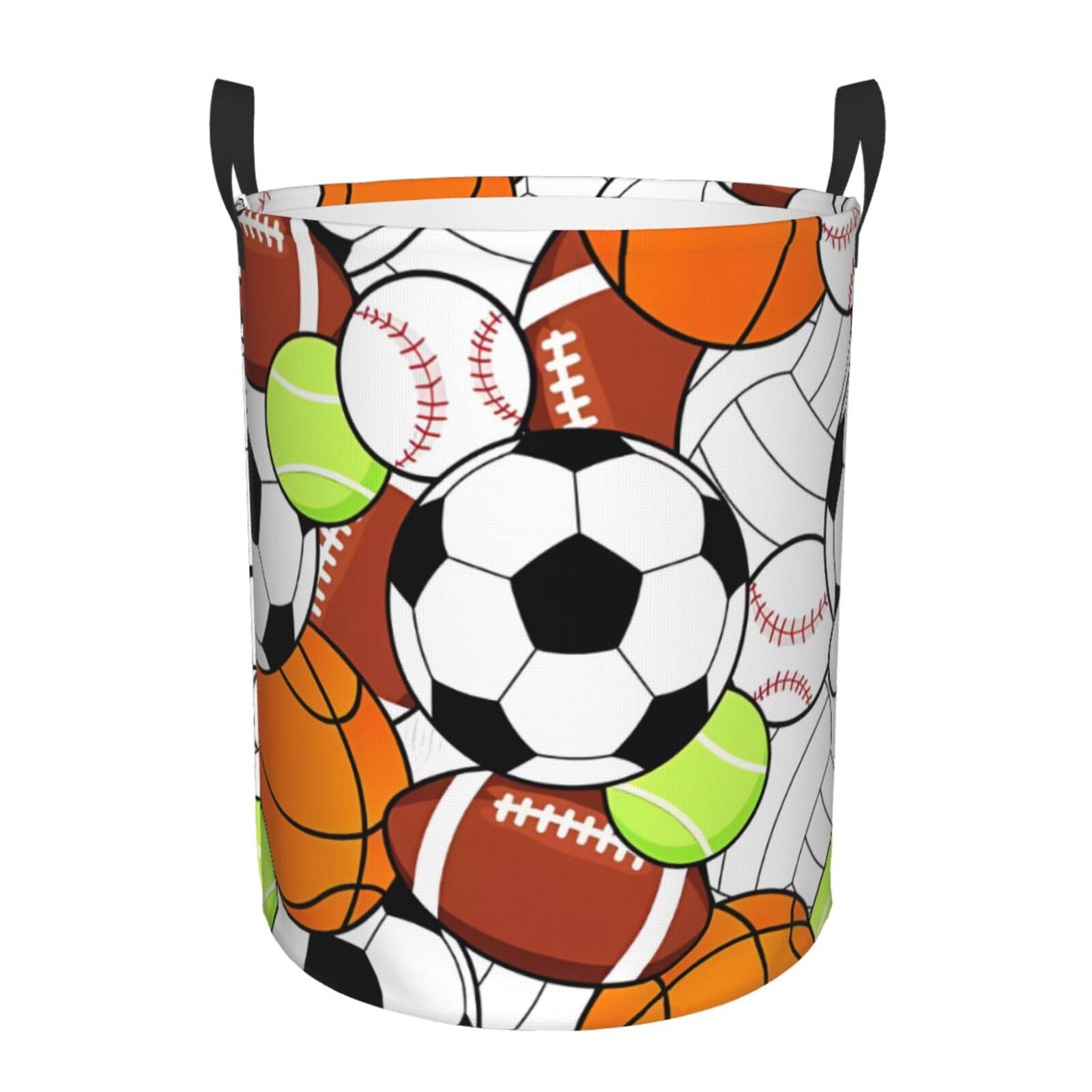 S Circular Hamper – Collapsible Various sports balls Print Laundry Basket