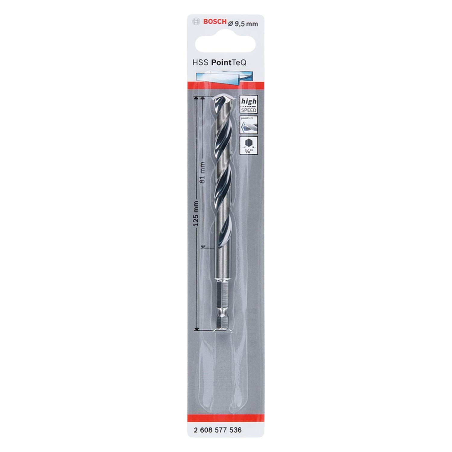 Bosch Multicolor Professional Pointteq Hex Drill Bit (For Metal, Ø: 9.5 Mm, Total Length: 125 Mm, ¼’’ Hex Shank, Accessory For Impact Drivers And Drill Drivers)