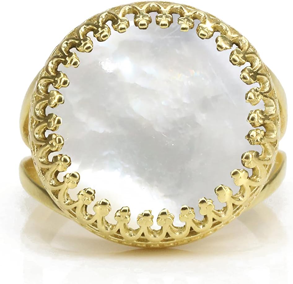 Round Mother of Pearl Ring - 14k Gold Filled Pearl Jewelry for Women - Birthstone, Engagement Ring, 30th Anniversary - Jewelry Box Included