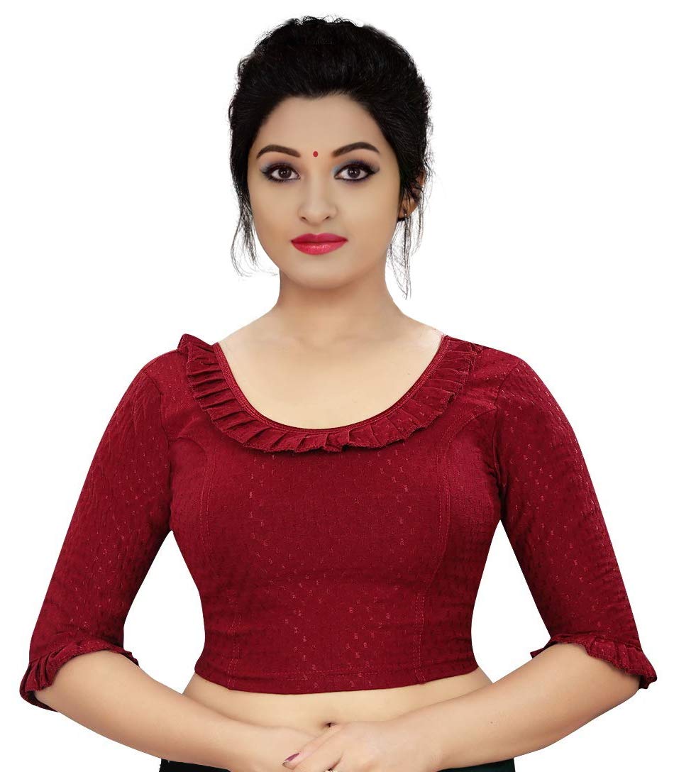 Blouse with Frill Design on Neck and Sleeves Stylish Festival Special Readymade Saree Blouse for Women Stretchable Blouse Size-image-33