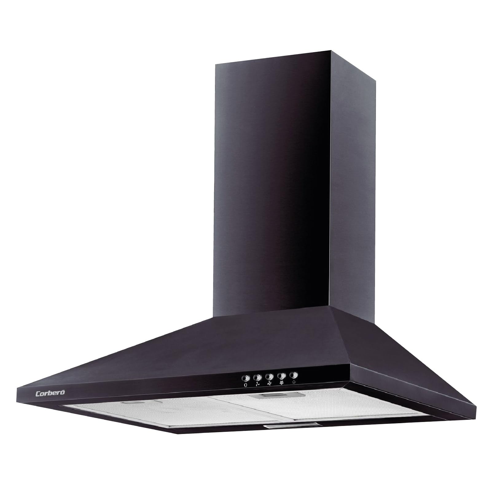 Corberó - Campana Extractora Pirámide 60 cm | TEIDE636N |375.4 m3/h | 57db | 36.5 W | 3 Velocidades | Control por Pulsador |2 Filtros de Aluminio + Filtro de Carbon | Negro