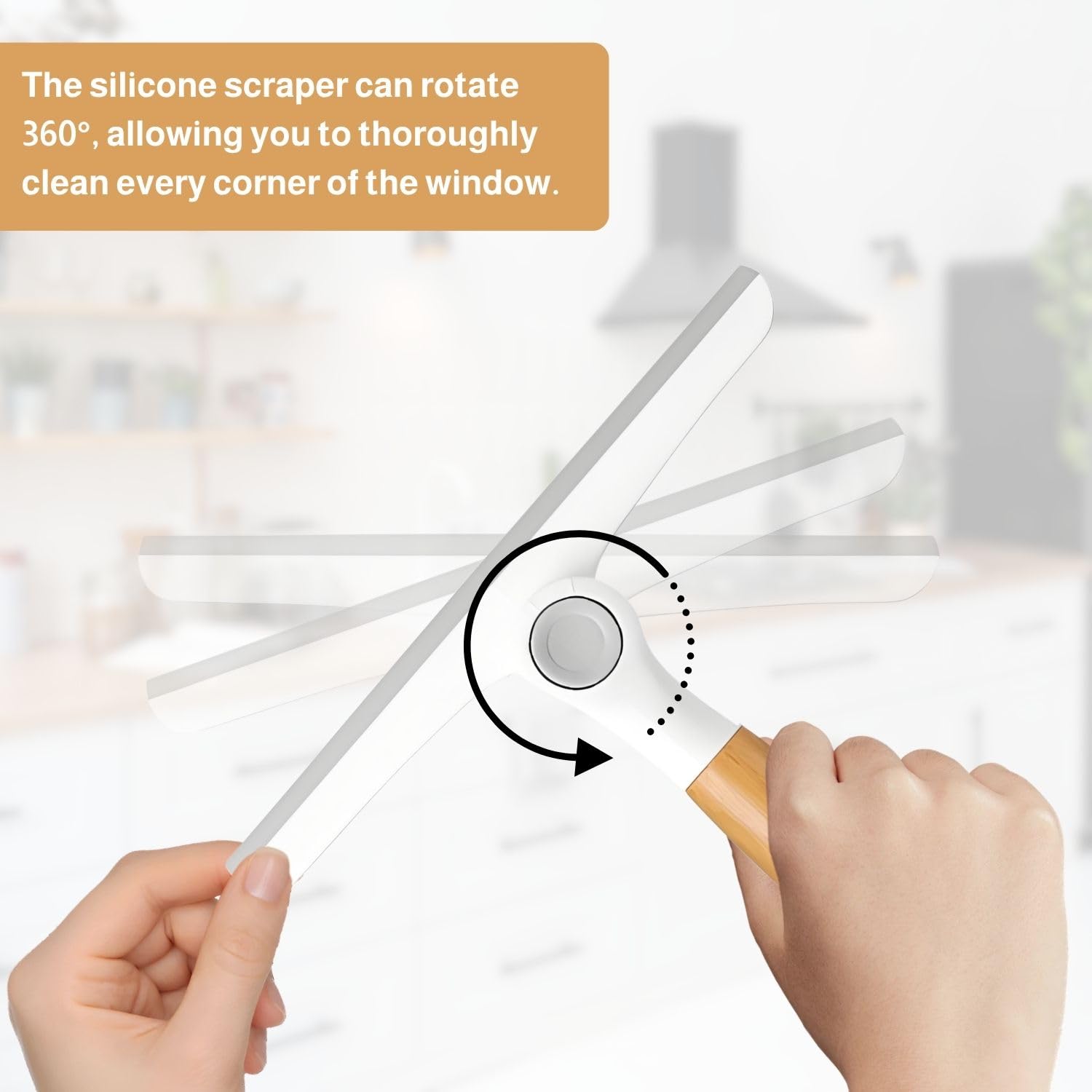 Raclette de douche avec lèvre en silicone, pivotante à 360 °, raclette pliable avec poignée en bambou, pour paroi de douche, fenêtre et surfaces en verre - 4