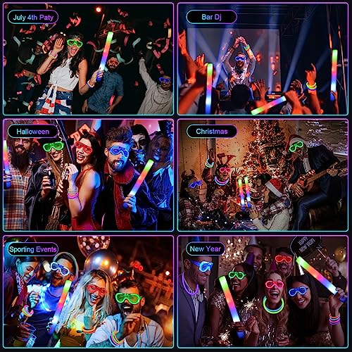 SHQDD 248 PCS Glow Party Supplies, 24 PCS Foam Glow Sticks, 24 PCS LED Glasses and 200 PCS Glow Sticks Bracelets, Neon Party Favors for Glow Party, Wedding, Concert, Raves and Birthday - Thumbnail 5