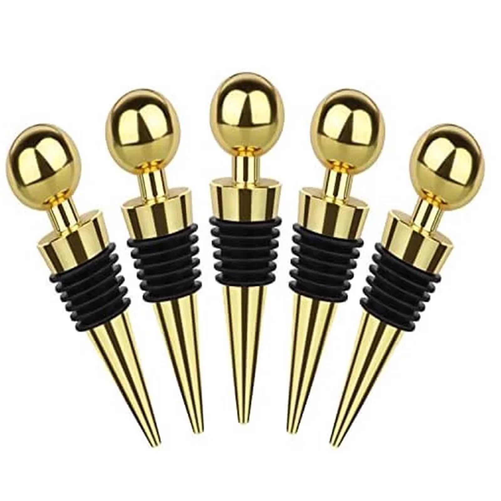 Weinverschluss Weinstopfen aus Zinklegierung, Weinaufbewahrung, Drehverschluss, wiederverwendbar, vakuumversiegelt, Goldfarbene Weinflaschenverschlüsse (Color : 5pcs)