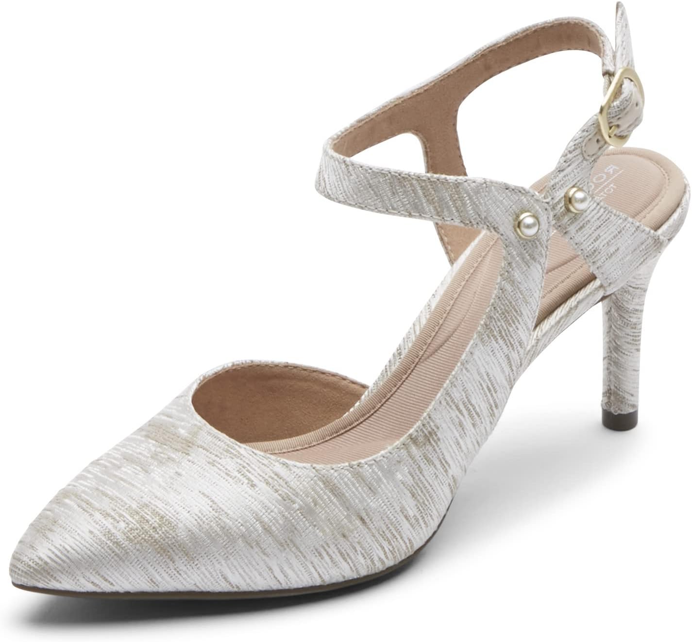 Rockport Women's Total Motion 75MMPTH Cross Strap Pump, Vanilla Textile, 9.5 Wide