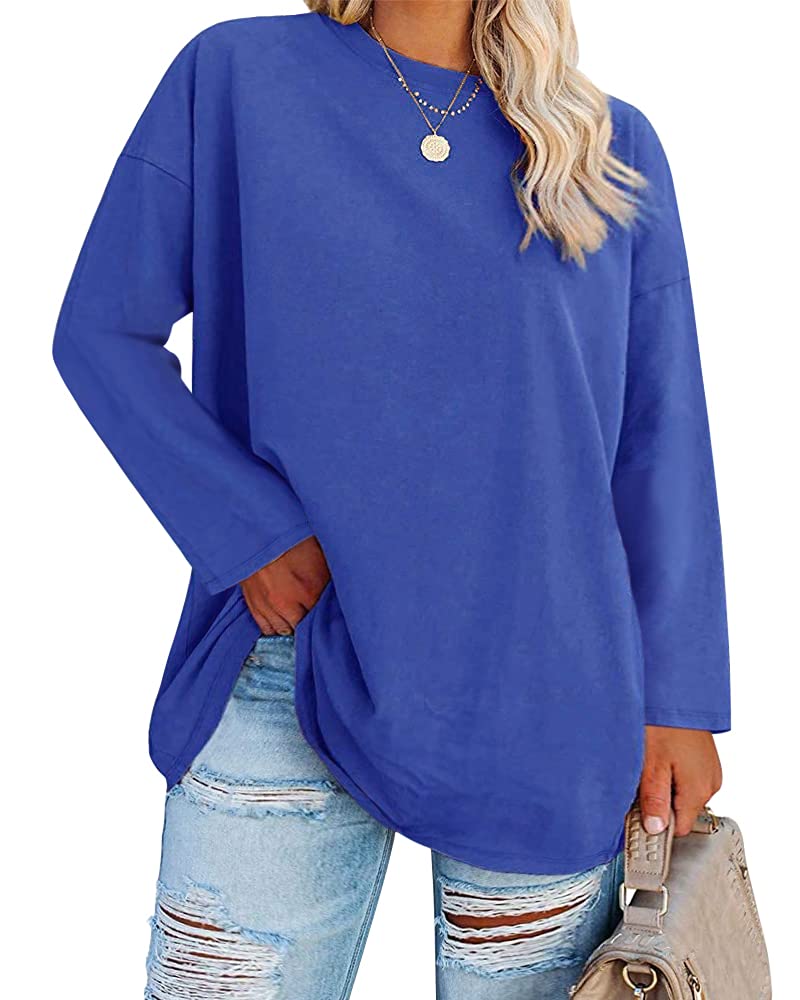 Fisoew Women's Plus Size Tops Long Sleeve Crew Neck Oversized T Shirts Loose Casual Tunics