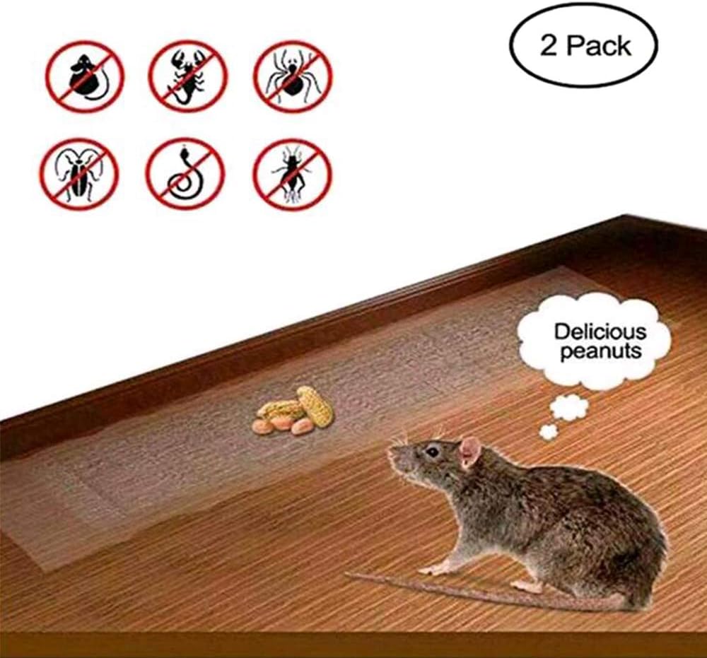 HOTFUN 2 Pack Transparent Mouse Glue Trap Strength Sticky Boards Strongly Peanut Butter Adhesive Mat Traps for Mice Rats Rodents Cockroaches Bugs Ants Spiders