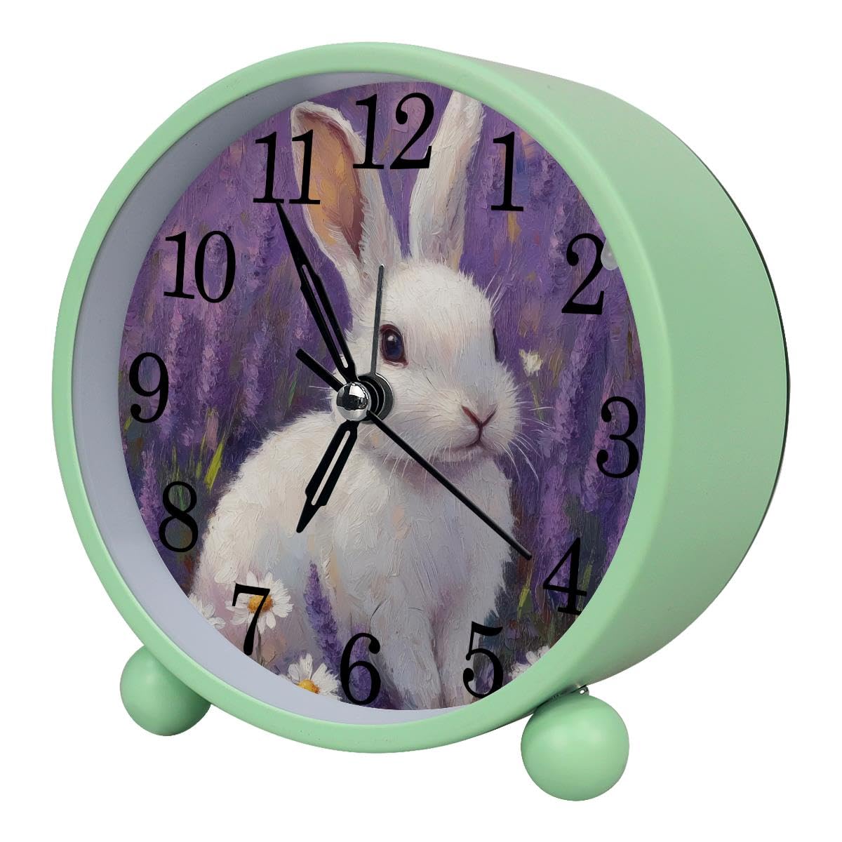 Luoweisi Alarm Clock Rabbit Flowers, Silent Non-Ticking with Night Light