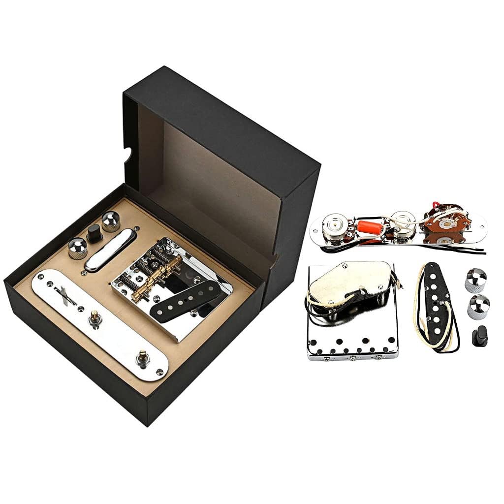 Juego de pastilla de guitarra, placa de control de interruptor de 3 vías con puente de sillín y pastilla Alnico V para guitarras eléctricas Telecaster, arce natural