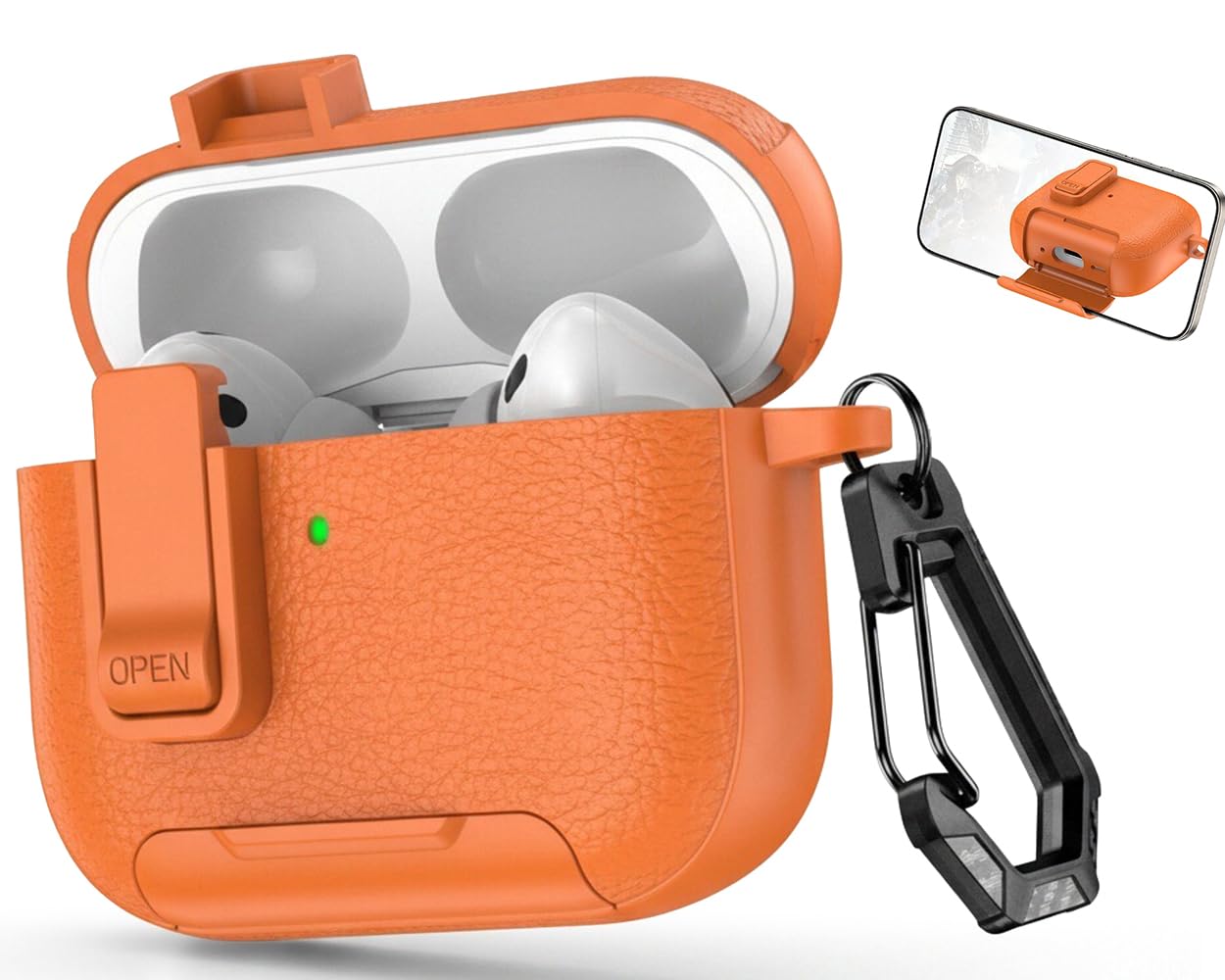 for Leather AirPods Pro 3 Case 2025 | Retro Air Pods Pro 3 Case with Magnetic Lock | with Phone Holder &amp; Keychain | Airpods 3 Pro Cases Cover for Man Women(Model A2700​​/A2931)(Orange)