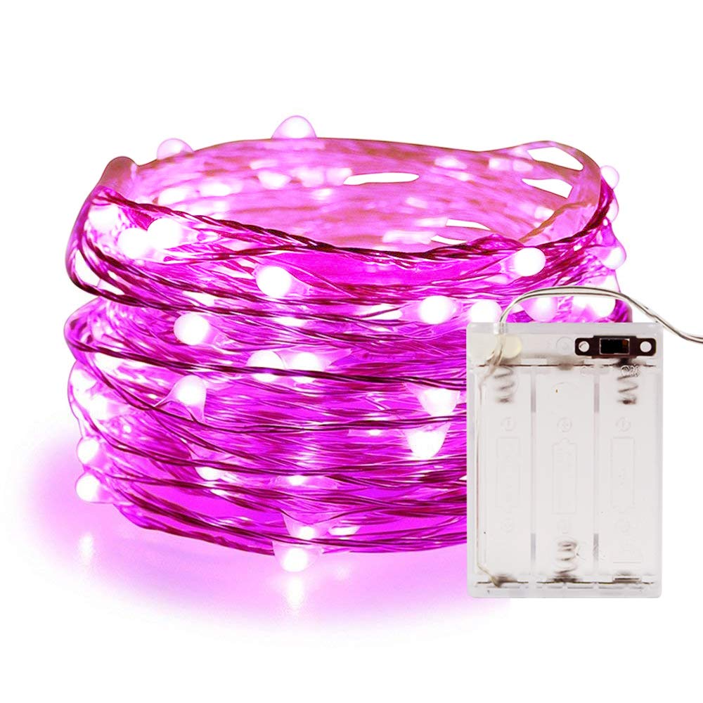 ANJAYLIA Guirnalda de luces rosadas, 3 m, 30 ledes, luz brillante, para fiestas, hogar, festivales, decoración, funciona con pilas