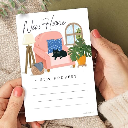 Miniatura 9 de Nuevas tarjetas de dirección  Encantador diseño de gato en silla  20 tarjetas de cambio de dirección con sobres  Anuncio en movimiento para tarjetas