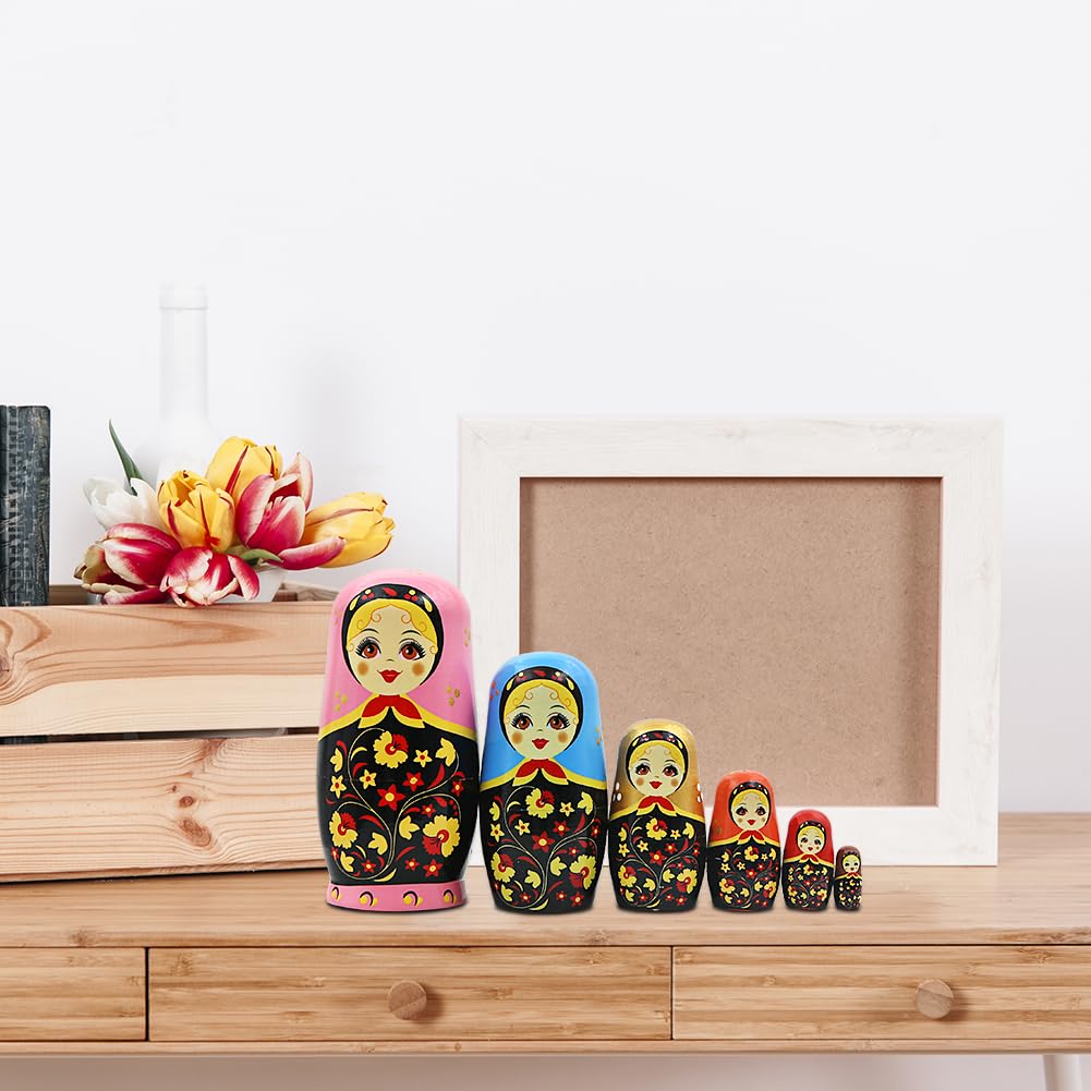 Lot de 6 poupées gigognes en forme de fleur rose pour fille, poupée russe traditionnelle en bois colorée faite à la main, poupées Matryoshka, jouet à empiler Babushka pour enfants, anniversaire, maiso
