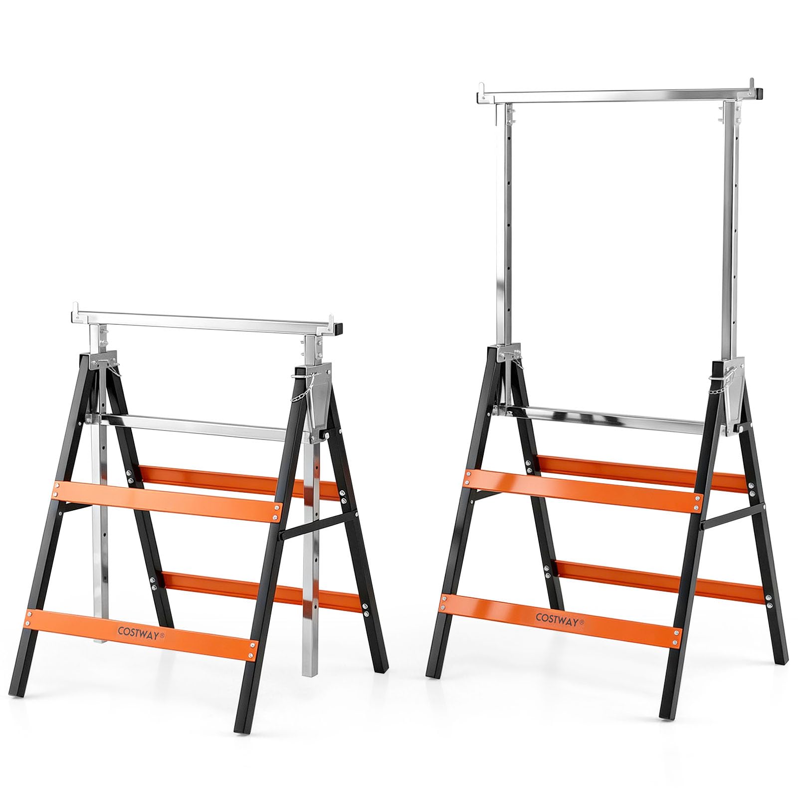 COSTWAY Set of 2 Adjustable Builders Trestle with Top Limit Clip (Orange)