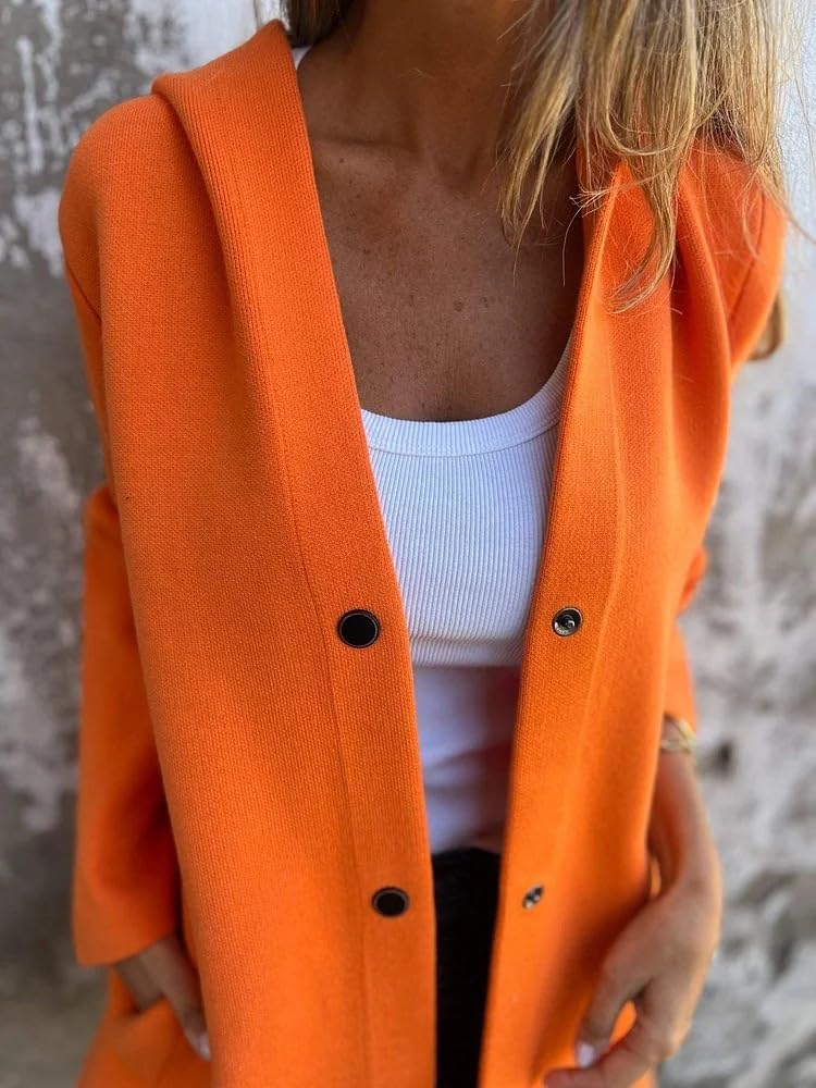 Genérico Casual Single Breasted Hooded Jacket for Autumn,Womens Casual Solid Color Coat Jackets Single-Breasted Mid Length