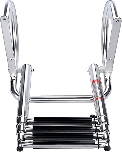Miniatura 9 de Marinebaby Escalera de barco pontón de 4 escalones, plegable de acero inoxidable, telescópica, para entrada trasera, escalera, resistente,
