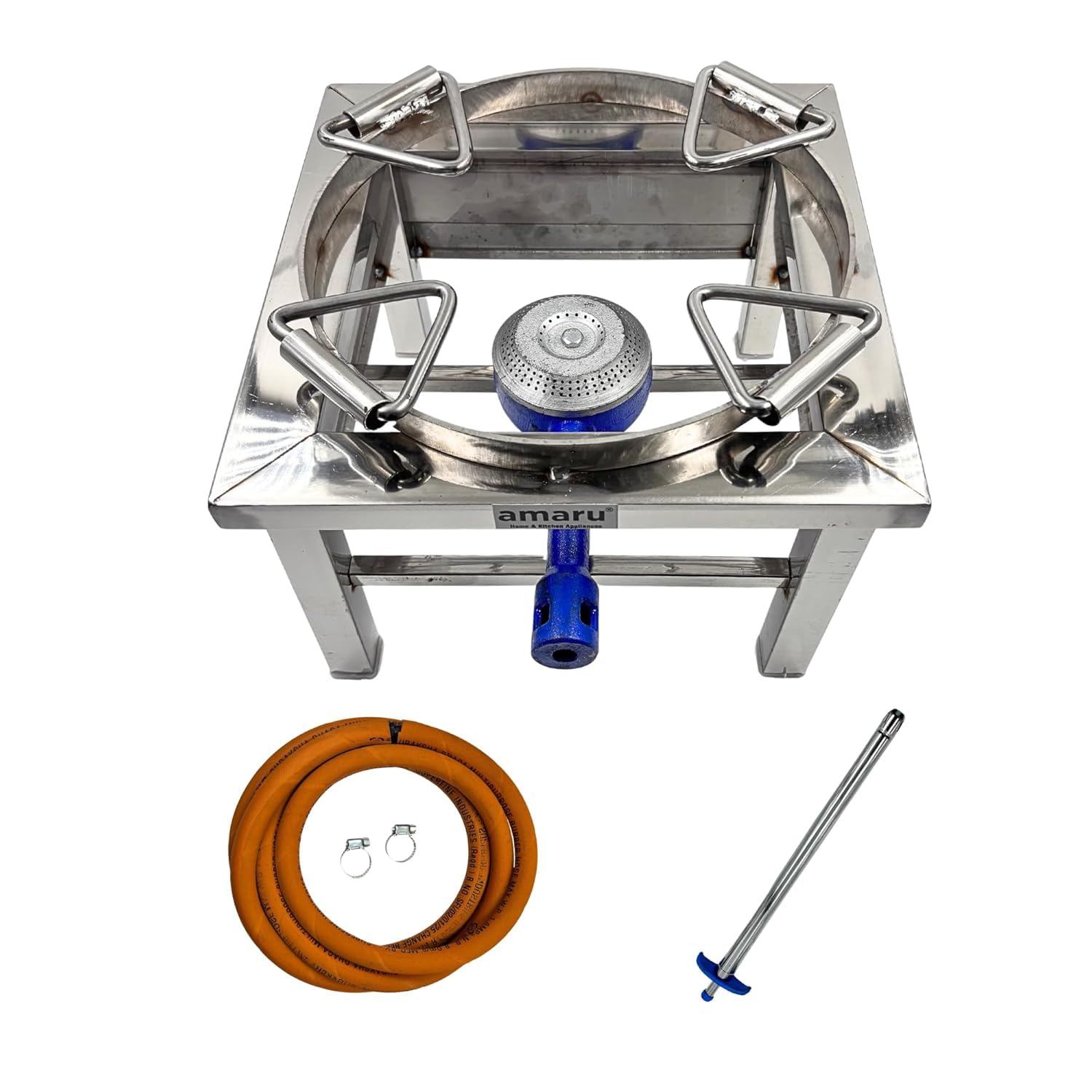 Amaru Single Burner Stainless Steel Square Round Ring Chulha Canteen Bhatti Commercial Gas Stove - Multi Colour, Manual (Large-14Wx14Lx10.5H)-image-35