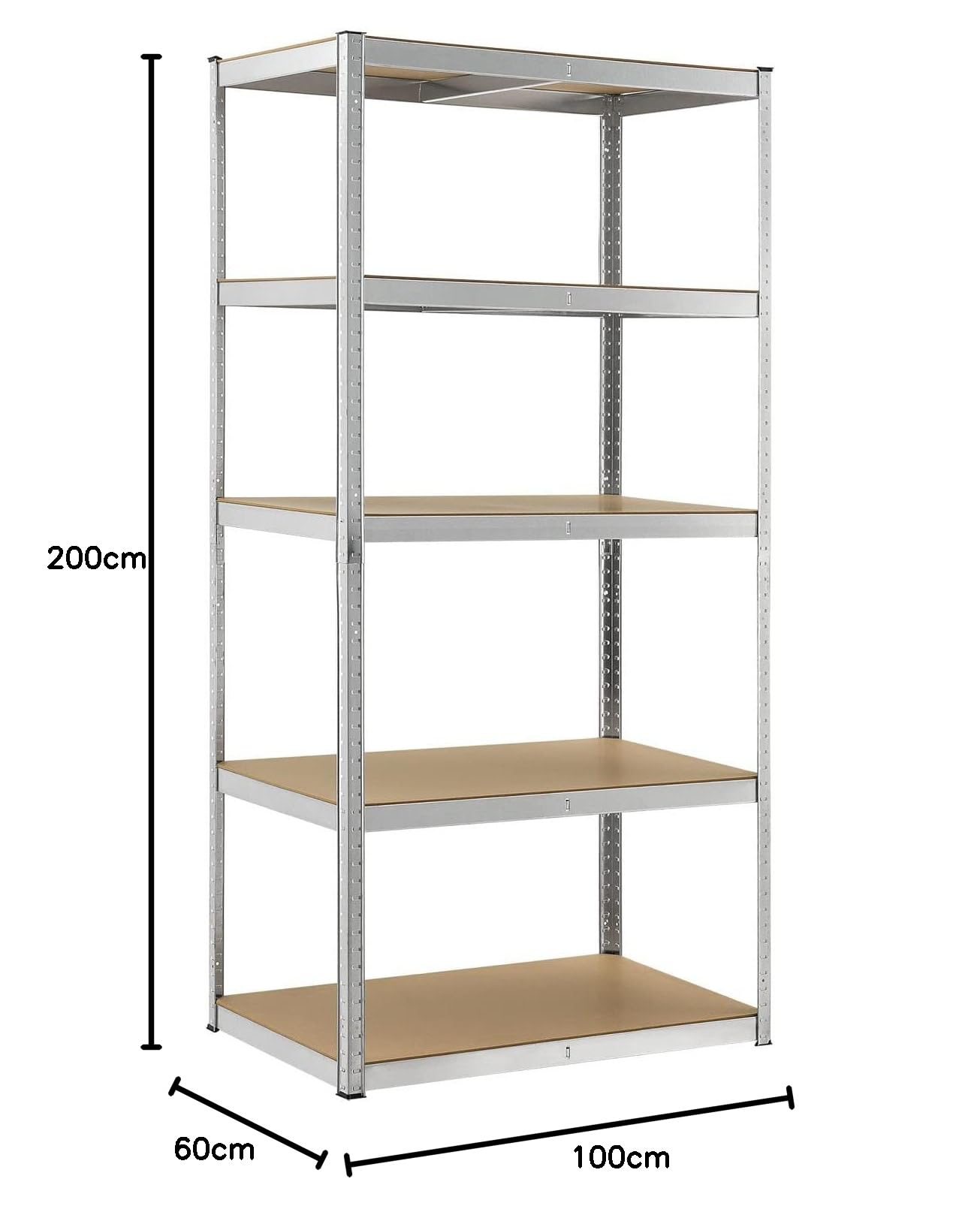 Juskys Étagère pour Charges Lourdes Basic, 200x100x60 cm (HxlxP) | 875 kg | 5 Planches| Étagère de Stockage emboîtable métal Cave système (galvanisé)
