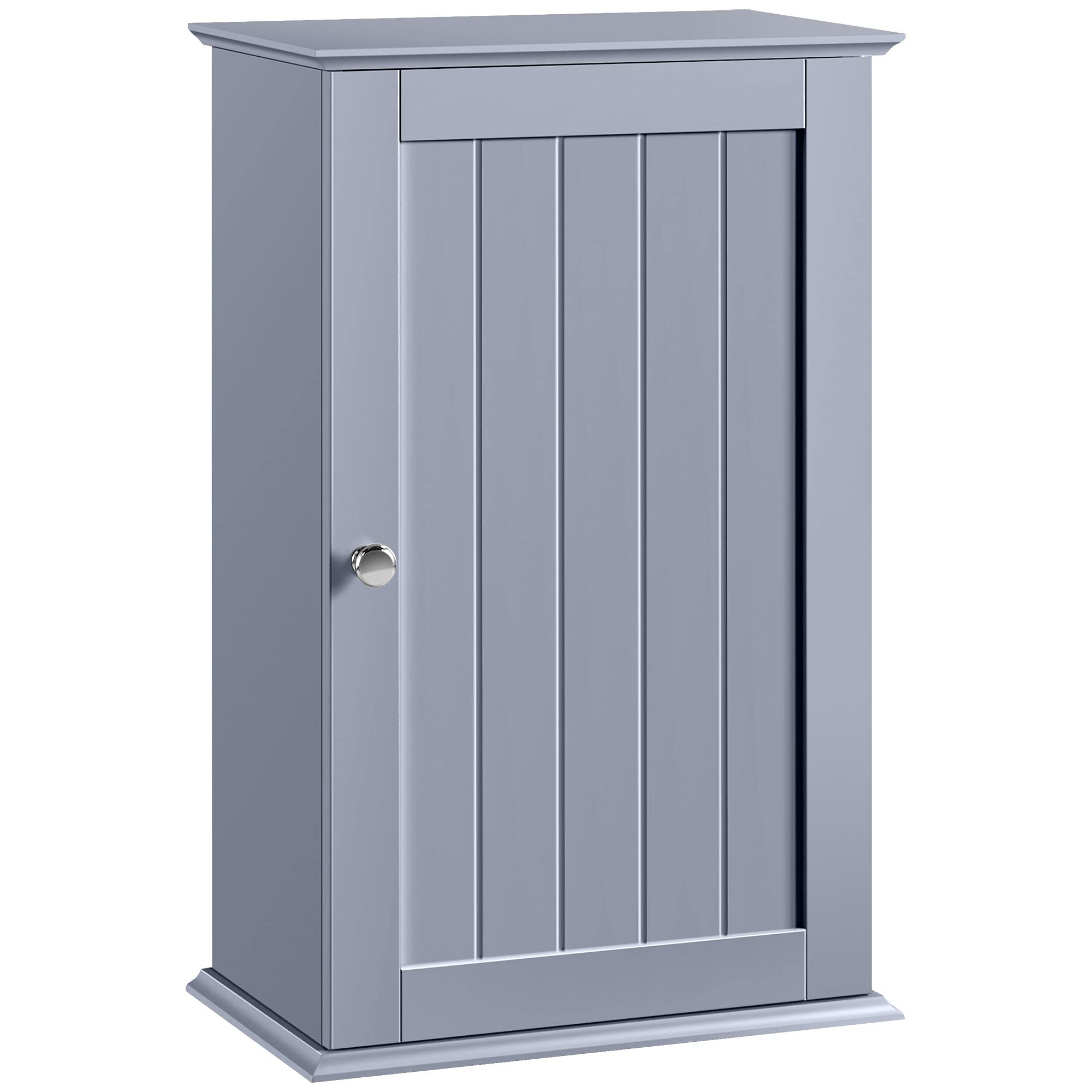 Yaheetech Wall Cabinet Single Door Adjustable 3 Tiers Storage Cupboard for Bathroom Kitchen Living Room Hallway 35x21x55 cm Grey