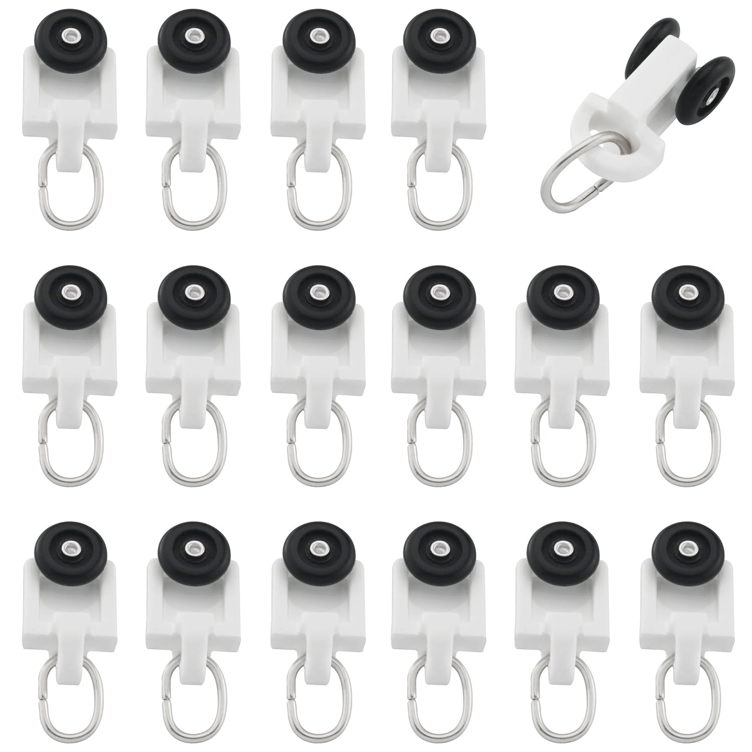 ZZLZX 50PCS Curtain Black Roller Hooks Track Glider Hooks Silent Glider Roller Ballerised Window Shower Curtain Track Ceiling Glider