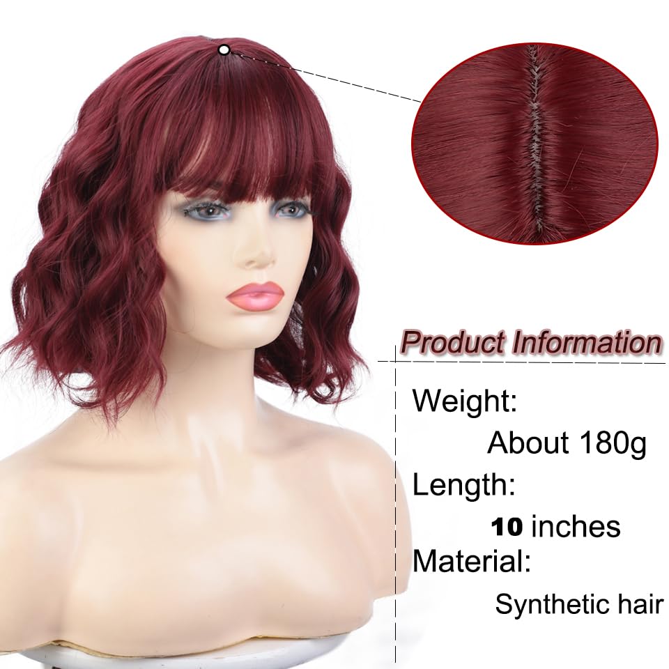PORSMEER Short Wavy Curly Bob Red Wig with Fringe Natural Looking Synthetic Hair Wigs for Women Cosplay Party Or Daily Wear - Image 3