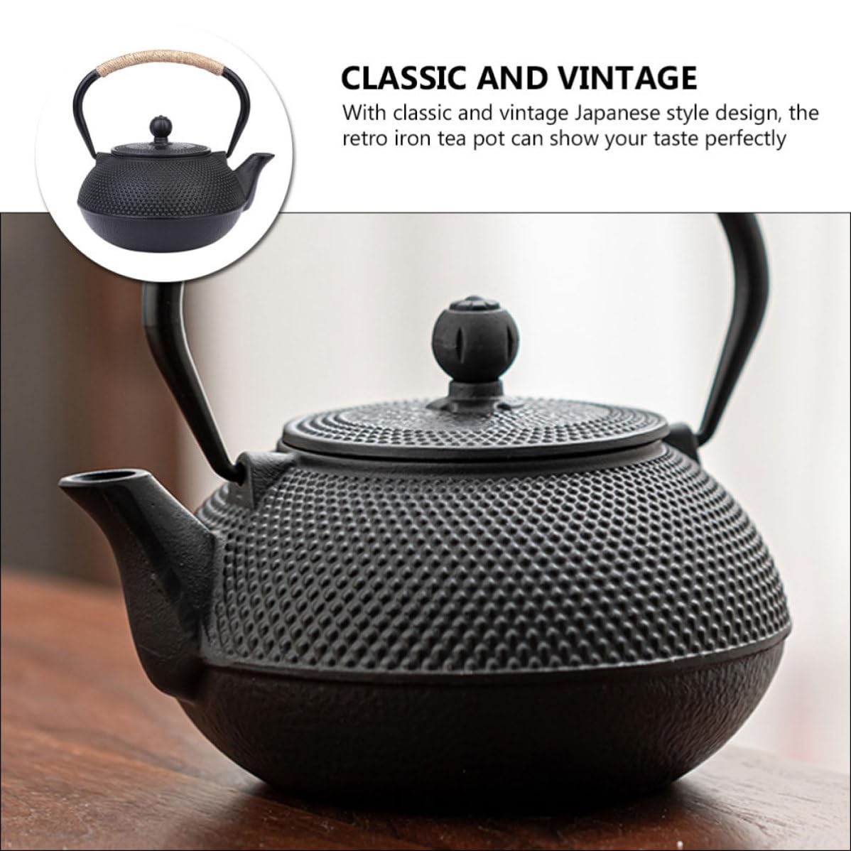 KOMBIUDA Tetera de Hierro Fundido Japonesa de 900ml Asa y Filtro para Infusiones, Ligera y Fácil de Limpiar, Adecuado para Oficinas y Salones de Té