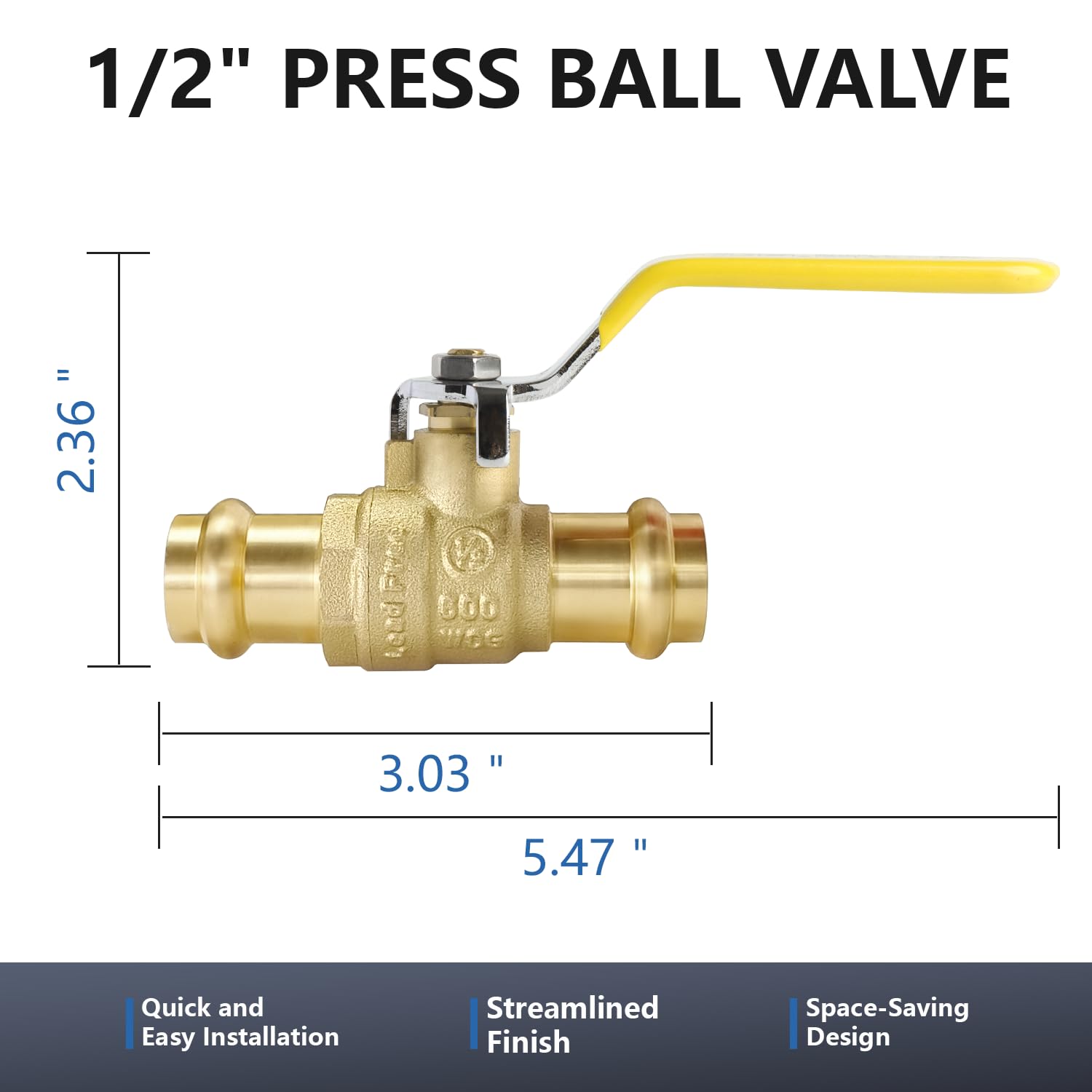 WiseWater Válvula de bola de presión de 1,27 cm, 6 unidades, válvula de bola de cierre de 1/4 de vuelta para conexión de tubo de cobre, asas amarillas