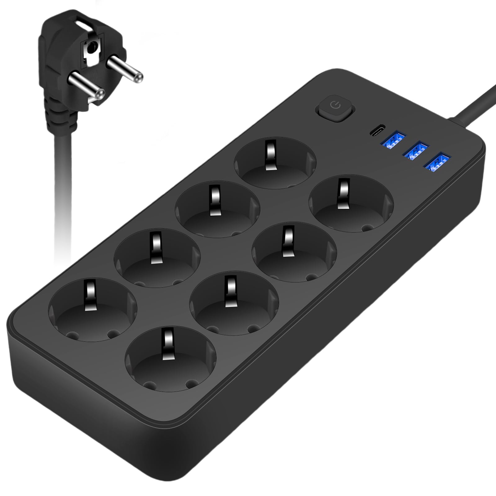SPORWAY 8-Fach Steckdosenleiste, 12-in-1 Tischsteckdose mit Schalter, Steckdose Erweiterungen 8 Steckdose mit 3 USB & 1 USB C Ports, Steckdosenadapter Verteilersteckdose, 1,8 M Kabel