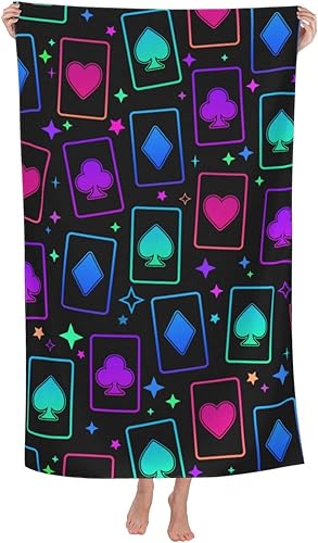 Oicvrct Toalla de playa grande de naipes coloridos brillantes - Toalla de piscina de algodón grueso de felpa, toallas de playa para adultos