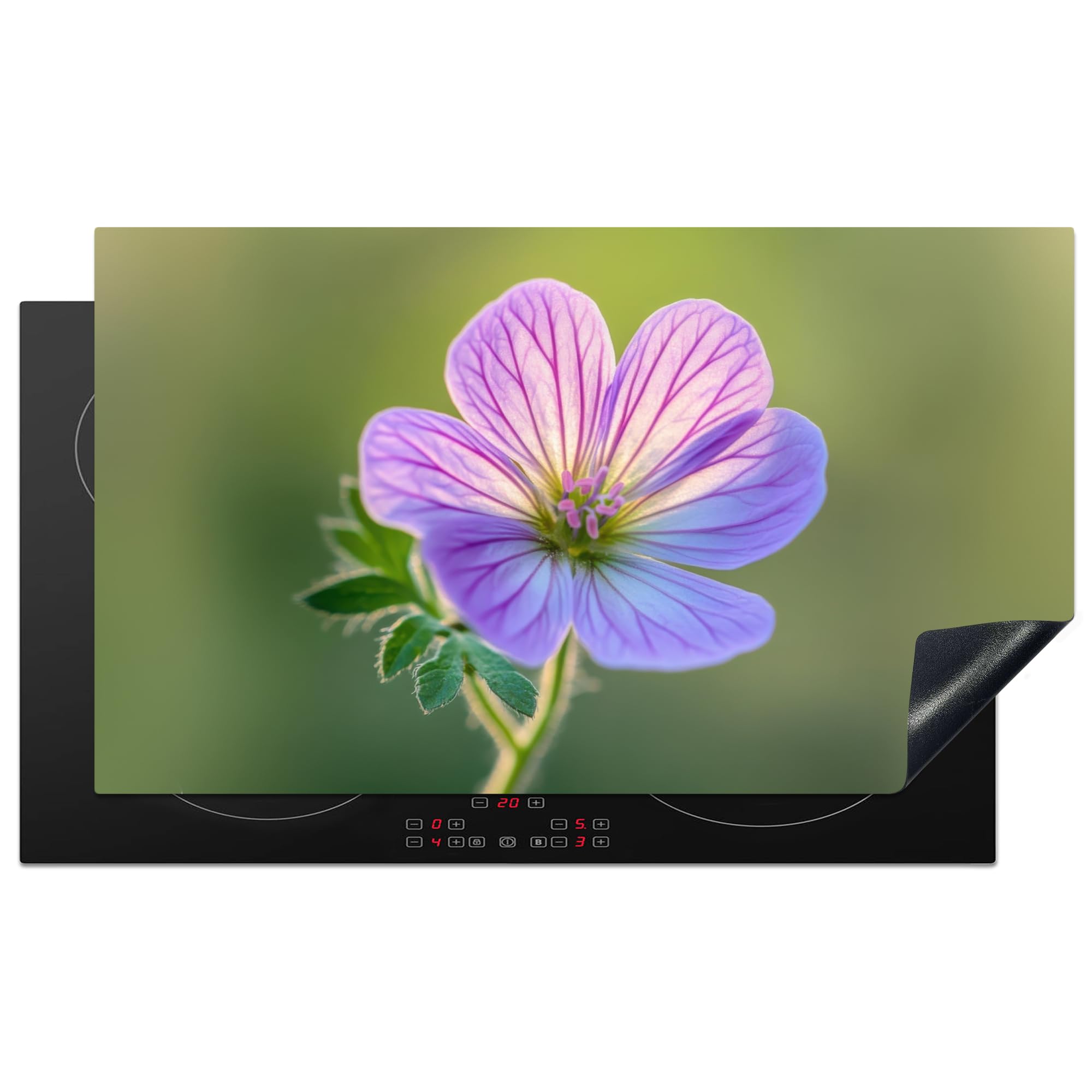 KitchenYeah© Induction Hob Protector Mat 20.3"x35.3" / 89.6x51.6 cm Stove Cap Top Cover Kitchen Cooker Covers for Electric Hobs Vinyl Flower - Close Up - Purple