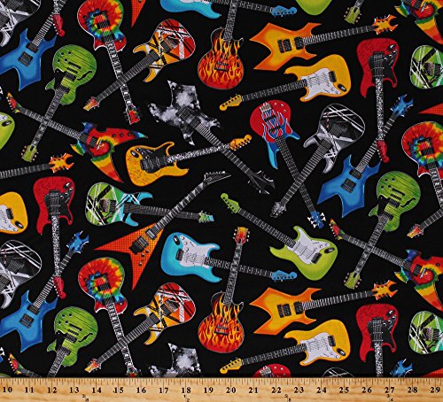 Cotton Guitars Electric Guitar Acoustic Guitars Stringed Instruments on Black Music Musical Musicians Guitarists Cotton Fabric Print by The Yard (FUN-C4824-BLACK) Cotton Guitars Electric Guitar Acoustic Guitars Stringed Instruments on Black Music Musical Musicians Guitarists Cotton Fabric Print by The Yard (FUN-C4824-BLACK)