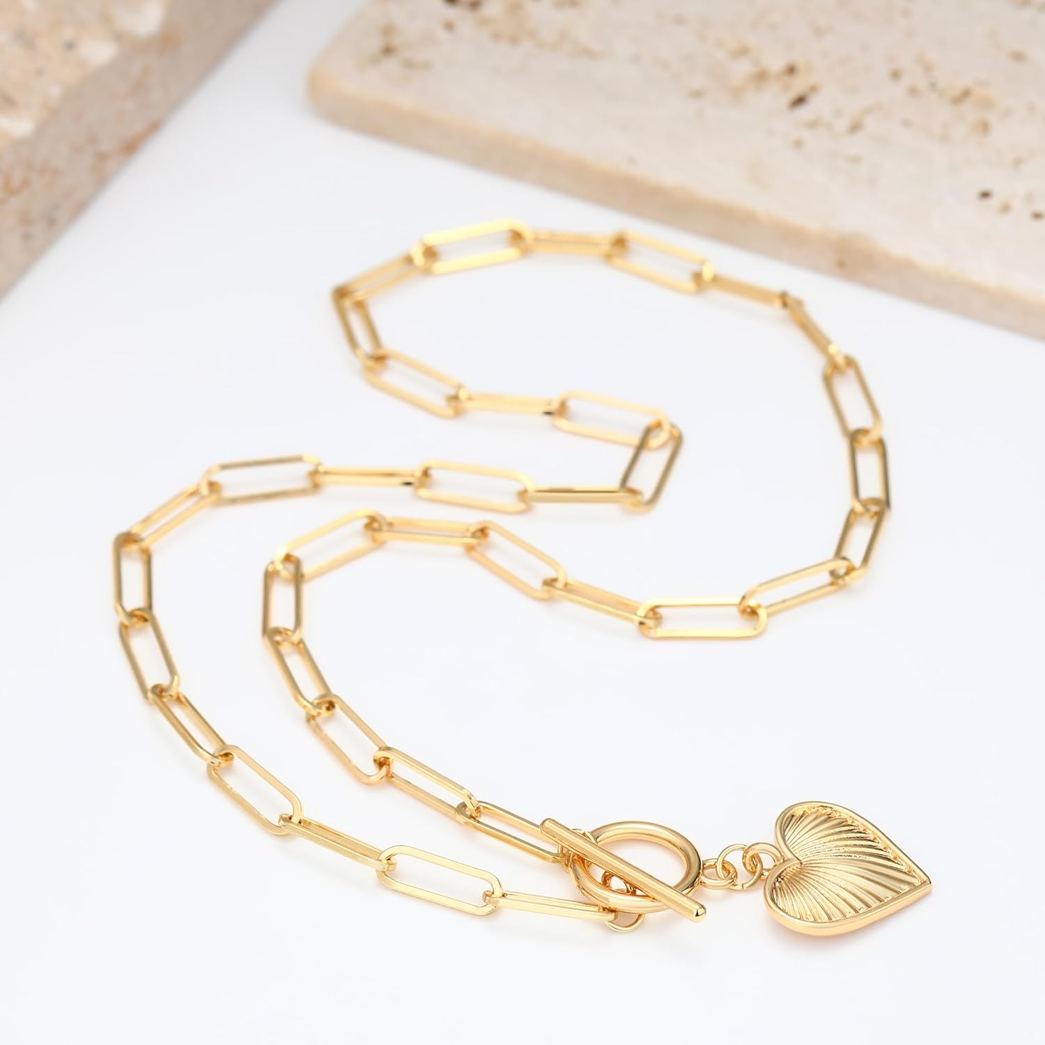 Chunky Gold Necklace for Women, 18K Waterproof Heart Necklace Statement Necklace Gold Charm Necklace Chunky Jewelry Paperclip Chain Choker Gift for Women - Image 6