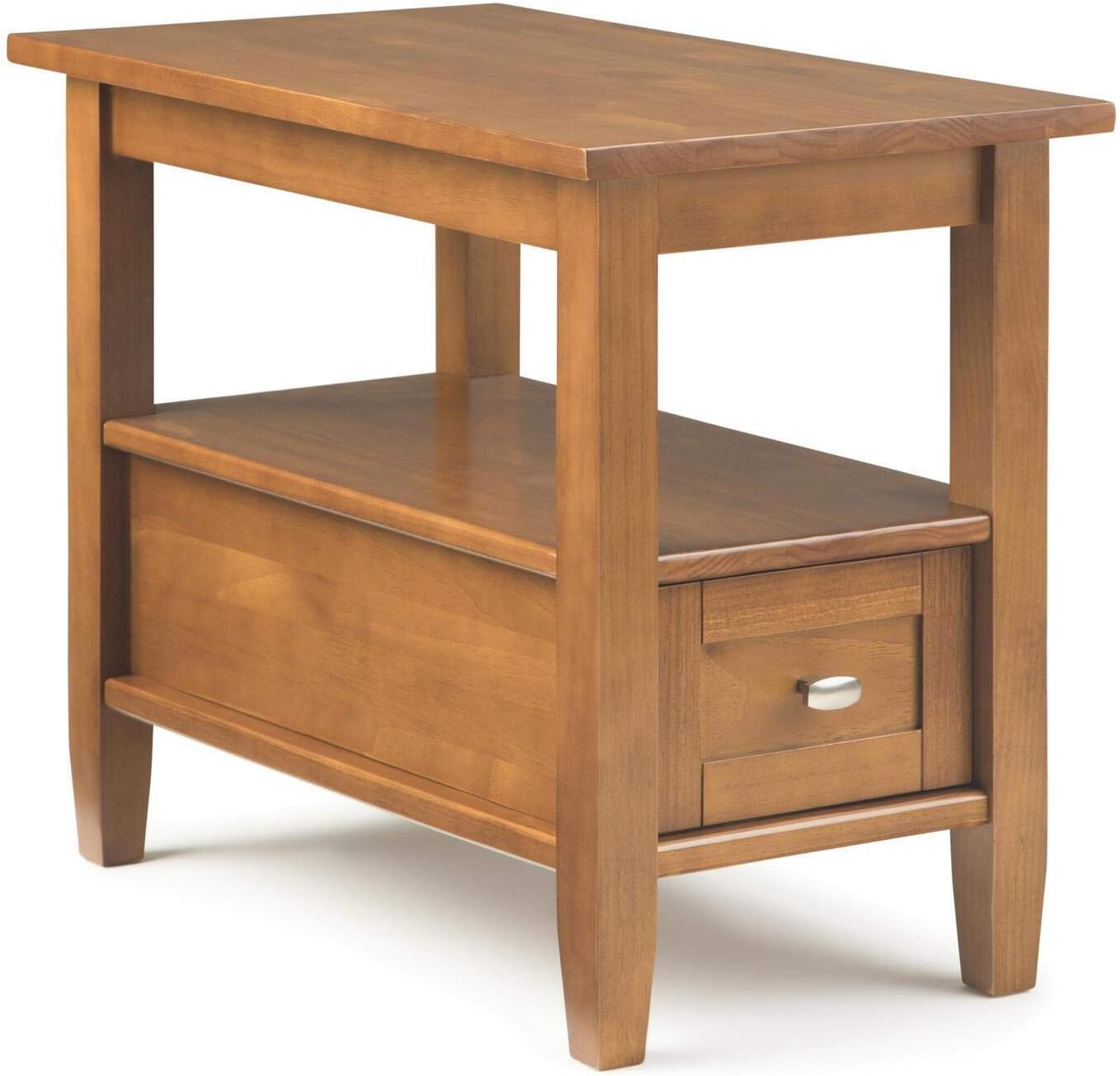 SIMPLIHOME Warm Shaker Solid Wood Rectangle Rustic End and Narrow Side Tables in Light Golden Brown with Storage