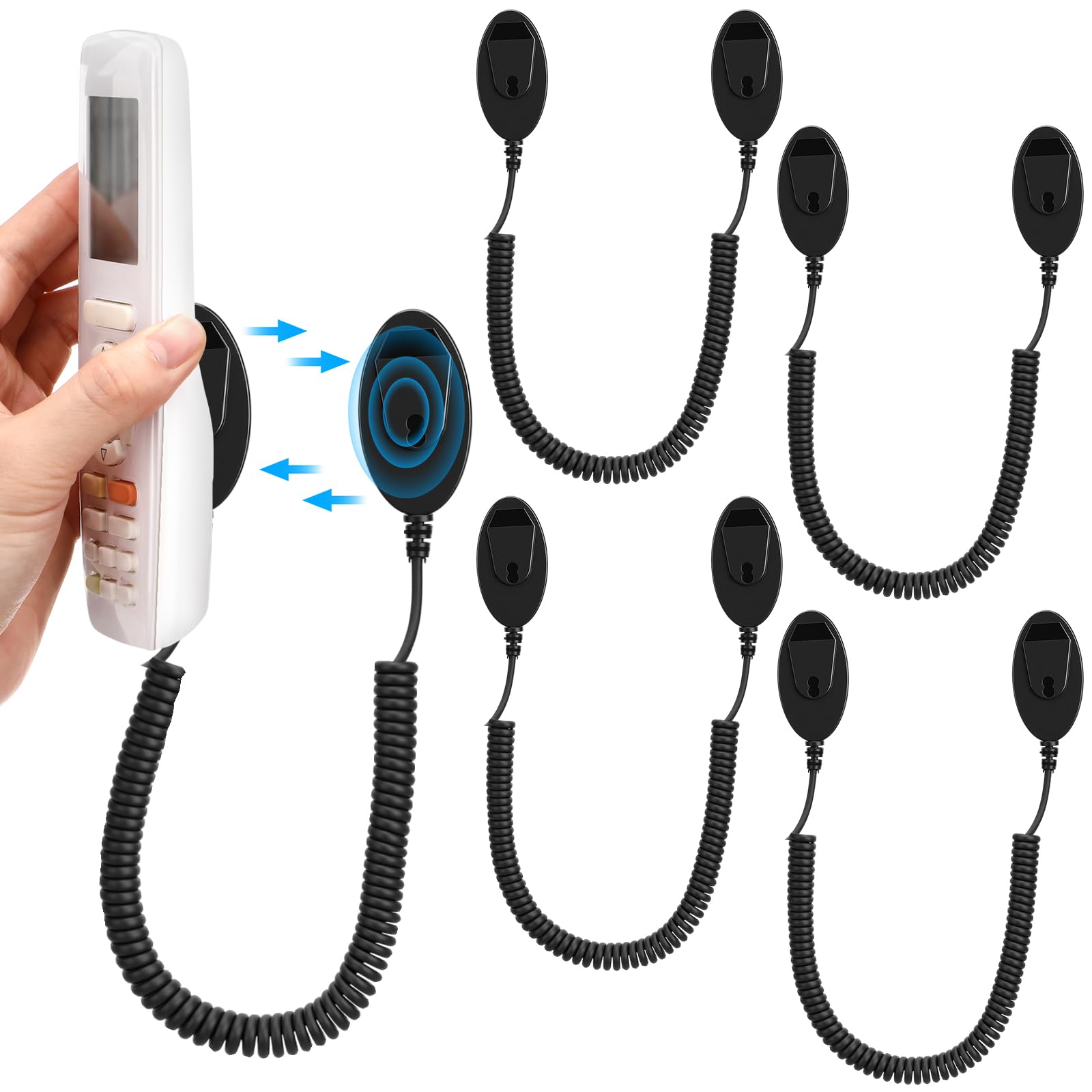 Paquete de 4 soportes magnéticos de control remoto de 43 pulgadas con cuerdas de resorte, cable retráctil, soporte de pared, correa de control remoto antipérdida, soporte de pared para