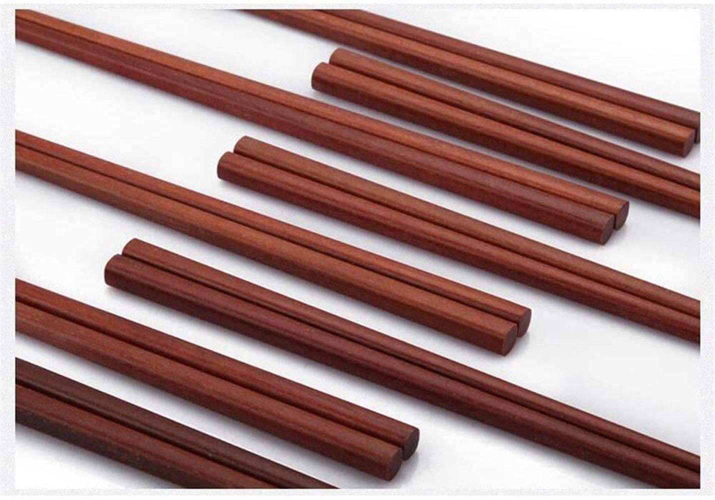 baguettes chinoises réutilisables Baguettes naturales en bois de santal rouge sans peinture et cire, vaisselle portable, non-glip / haute température, réutilisable, 10 paires, 25,3 cm de protection de