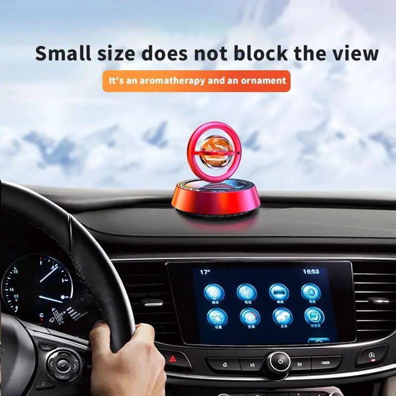 Image of YOURKARTS.COM Car Perfume Diffuser Rotating Solar Air Freshener Double-ring Aromatherapy Diffuser Scent Car Decoration Interior Accessories (Solar Metal Vertical Ring)